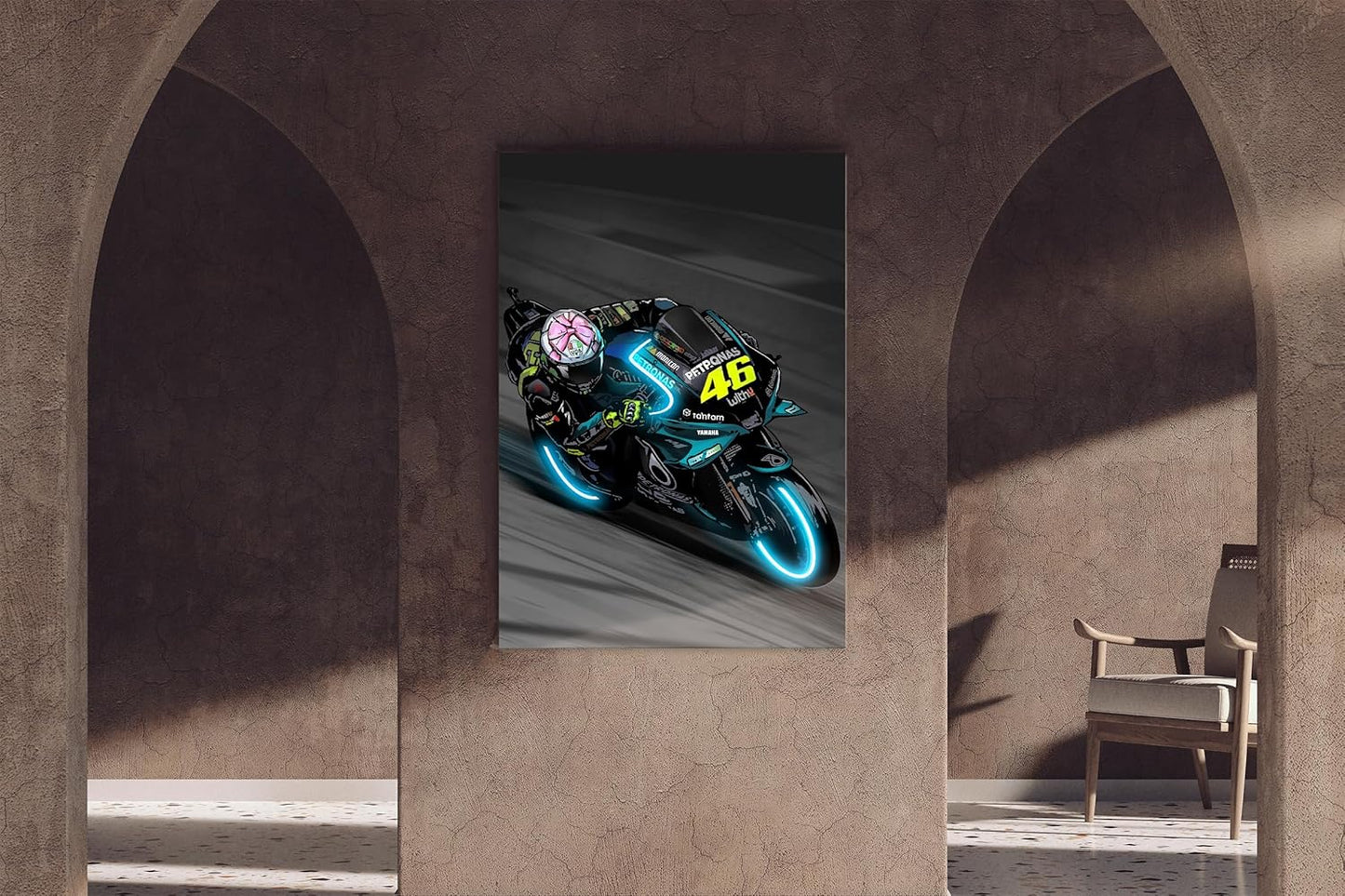 Sorventina Neon-Style Motorcycle Wall Art Prints - Last Dance YZR-M1, 16x24 Wrapped Frame