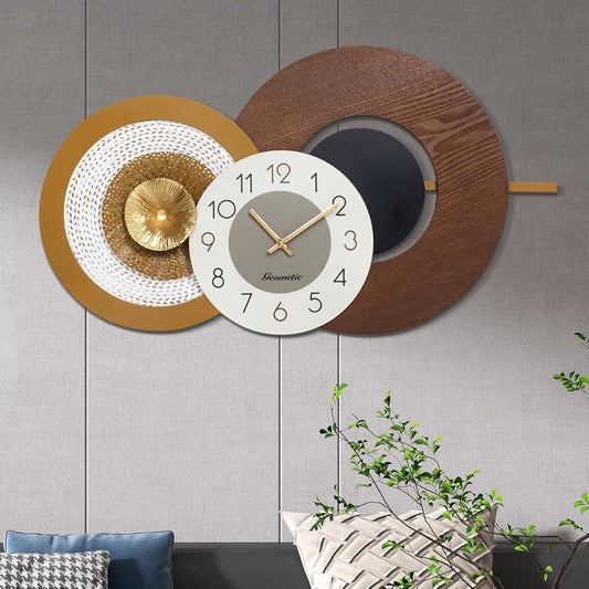 Large Mid Century Wall Clock for Living Room Modern Big Wall Clocks Wood with Metal Battery Operated Wall Clocks Light Luxury Time Clocks Suitable for Home,Bed Room,Kitchen,Office 27X16inch