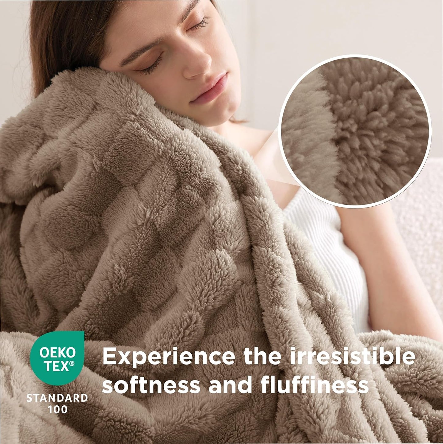 Bedsure GentleSoft Light Taupe Throw Blanket for Couch - Checkered Fleece Blankets Gifts for Women Men Girls, Cute Soft Cozy Throw for Bedroom Home Decor Gifts, 50x60 Inches