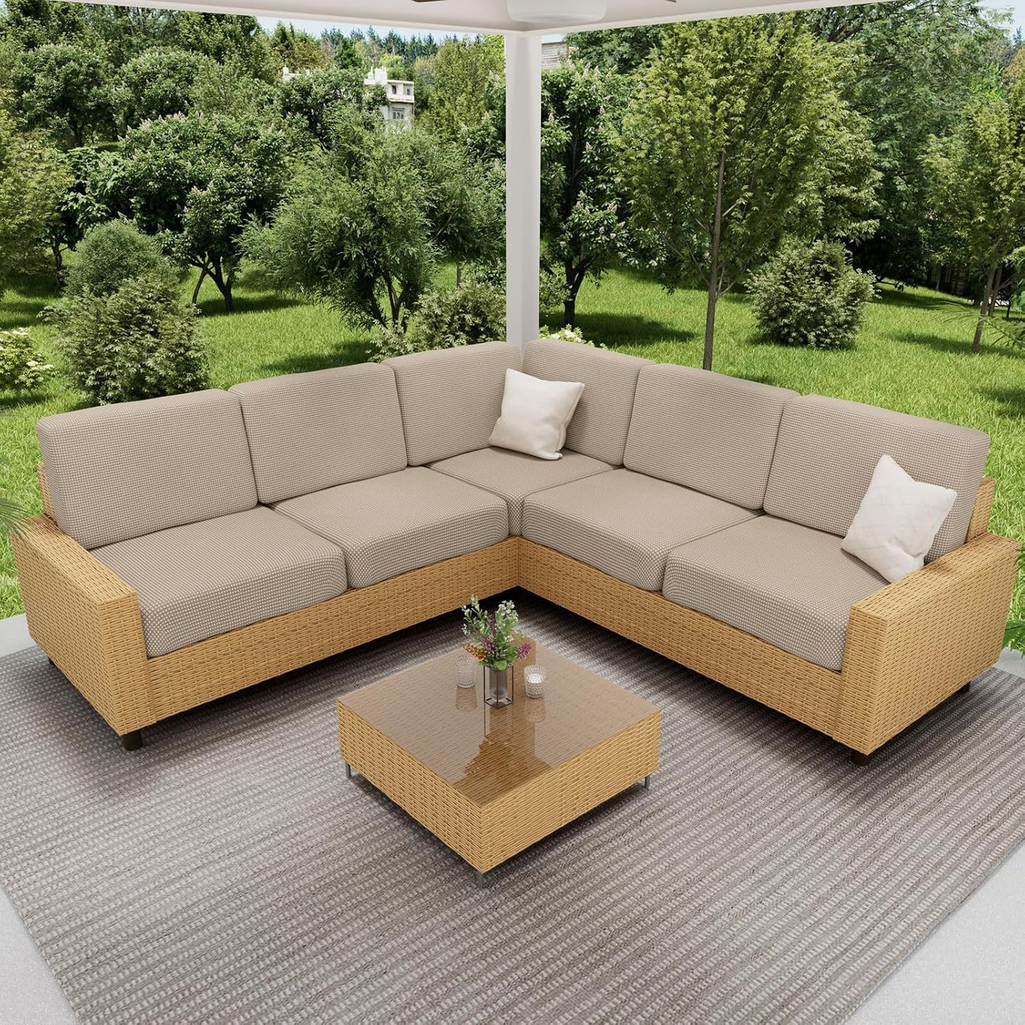 hyha Waterproof Sectional Couch Covers, Non Slip Sofa Couch Cushion Covers L Shape, Thick Stretch Jacquard Fabric, Washable Sofa Slipcovers with Elastic Bottom (1 Piece for Chaise, Taupe)