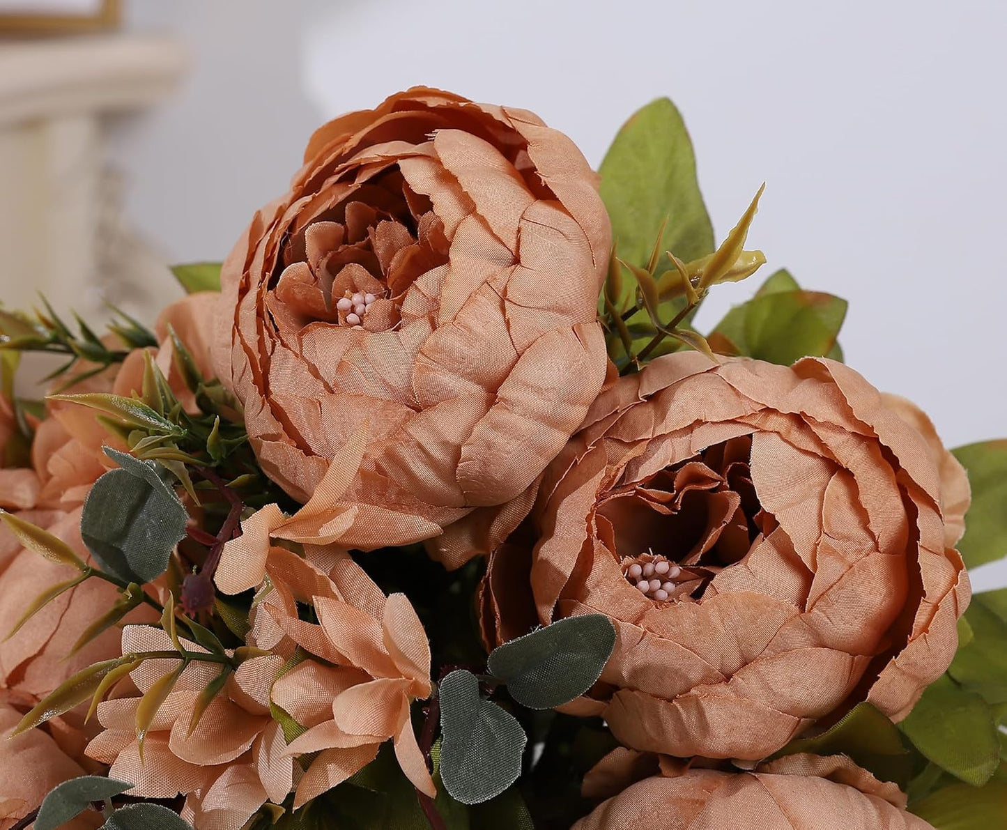 Duovlo Artificial Peony Silk Flowers Fake Flowers Vintage Wedding Home Decoration,Pack of 1 (Dark Champagne)
