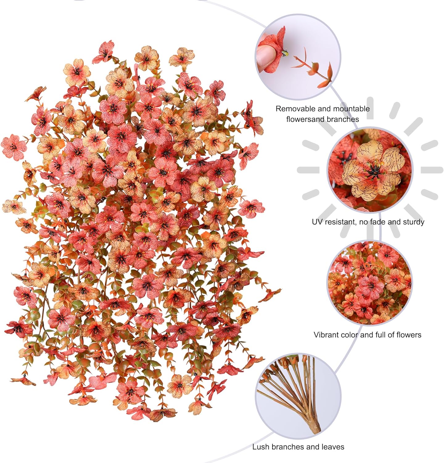 INSPRING Artificial Mums for Outdoors Decoration Fall Fake Flowers for Outside Decor, 2Pcs Silk Daisy with Eucalyptus UV Resistant Realistic Vines for Front Door Yard Patio Porch Planter Home