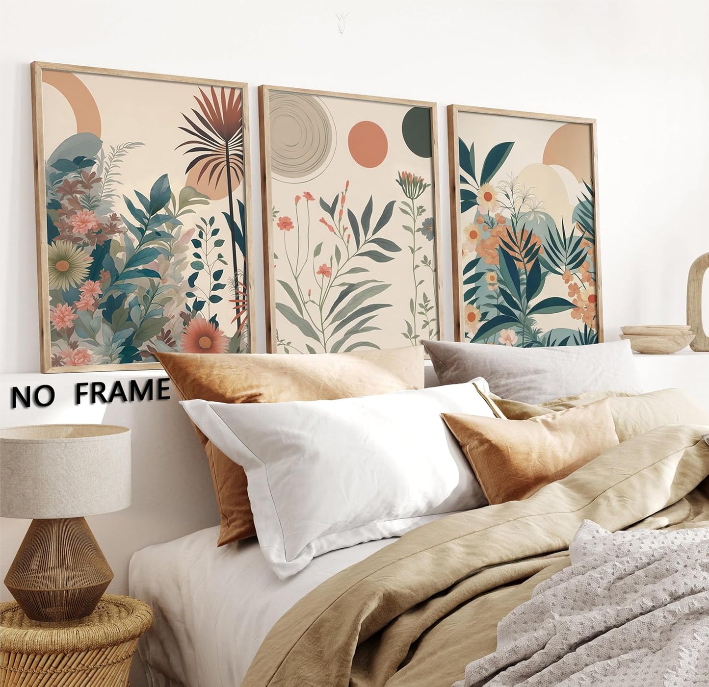 Marllifenney Orange Boho Plants Canvas Wall Art Abstract Botanical Poster Set of 3 Modern Nature Wall Decor Floral Prints Painting Picture for Living Room Bedroom Kitchen Office 16x24in Unframed