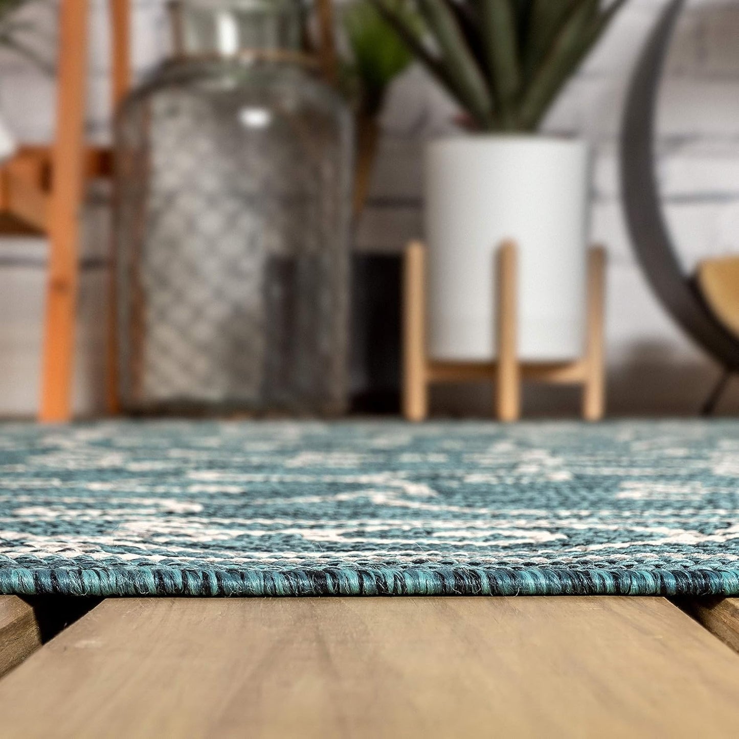 JONATHAN Y Vintage Filigree Indoor Outdoor Octagon Area Rug 5 Ft Teal/Gray, Charleston Textured Weave for Backyard, Patio, Porch, Easy-Cleaning, High Traffic, Pet-Friendly, Non-Shedding SMB106F-5TGN