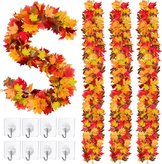 Fovths 4 Pack Maple Leaves Garland 5.8ft/Pc Artificial Fall Decorations Colorful Autumn Hanging Vine for Thanksgiving Halloween Fireplace Indoor Outdoor Decor