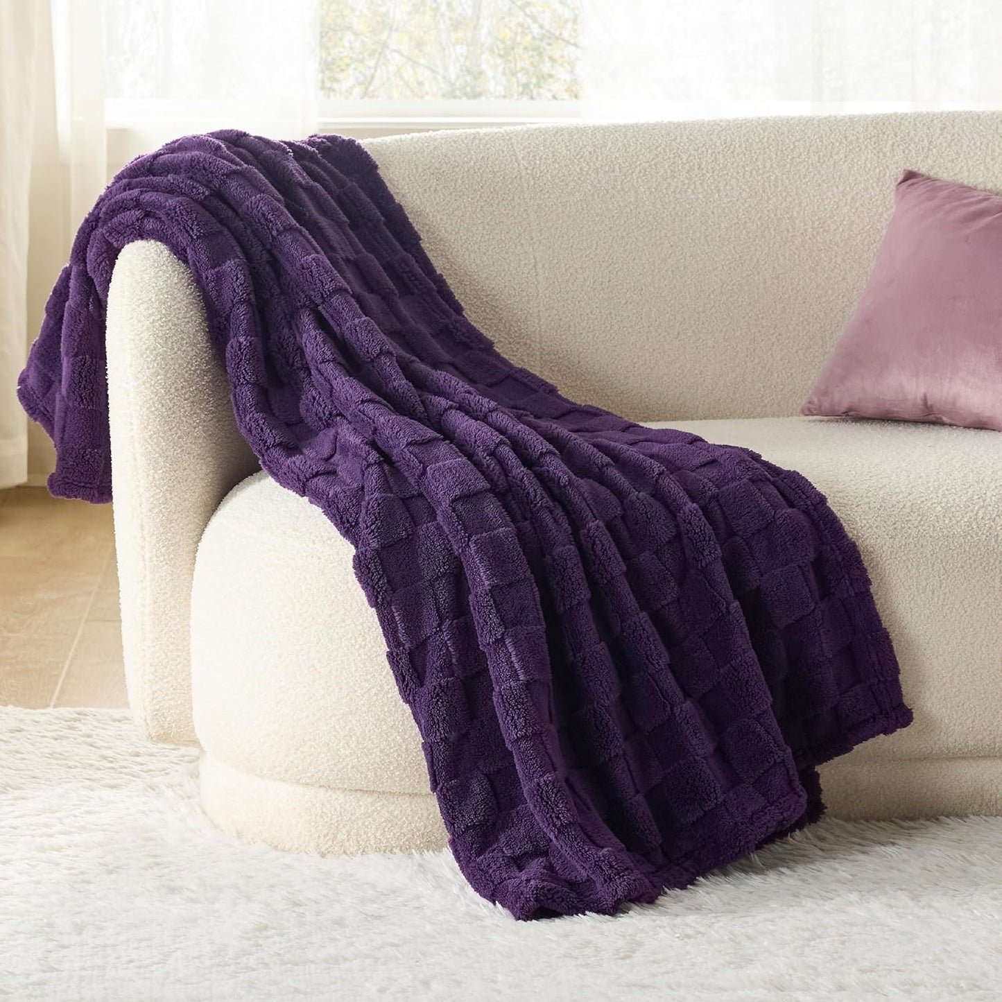 Bedsure GentleSoft Purple Throw Blanket for Couch - Checkered Fleece Blankets Gifts for Women Men Girls, Cute Soft Cozy Throw for Bedroom Home Decor Gifts, 50x60 Inches