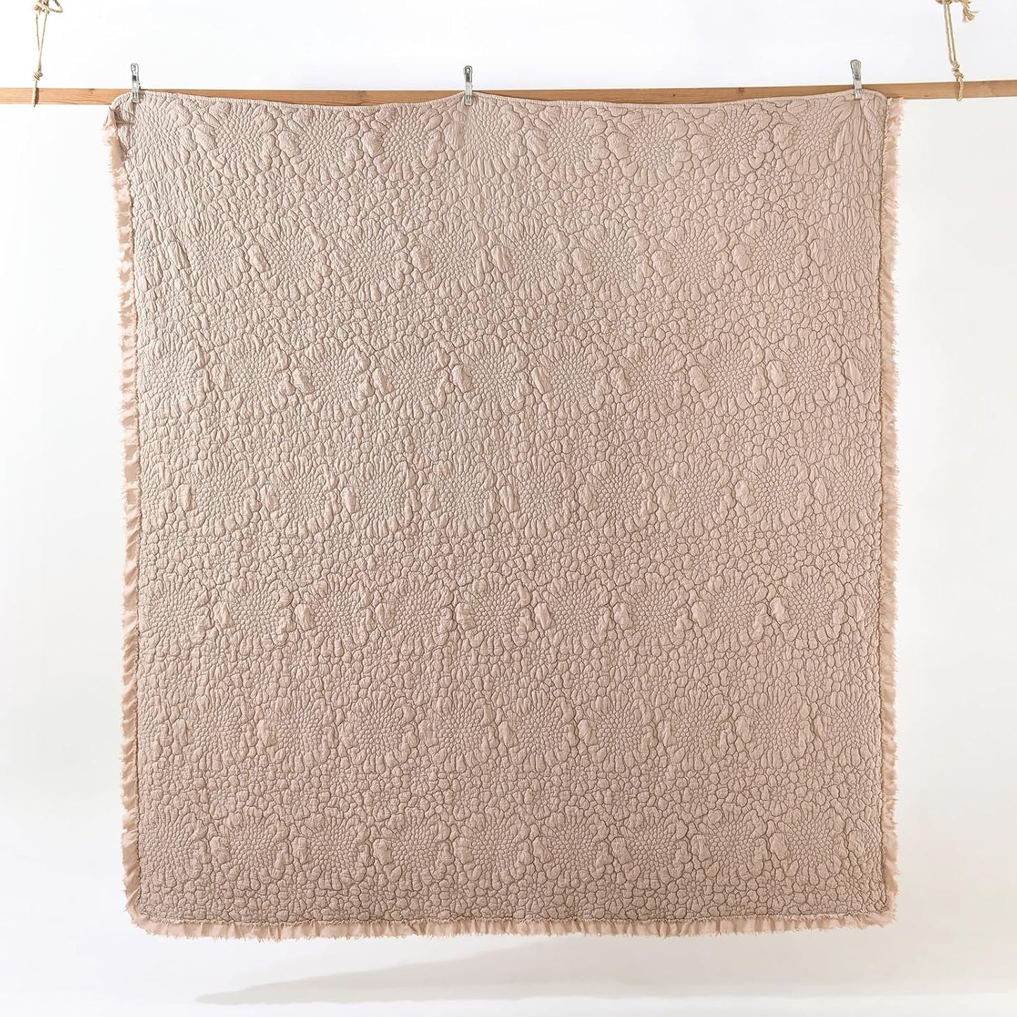 HORIMOTE HOME Pinkish Grey Ruffled Quilt Twin Size, Stone-Washed Microfiber Lightweight Crinkled Farmhouse Rustic Shabby Chic Bedding Set, 2 Pieces Reversible Bedspread with Pillow Sham for All Season