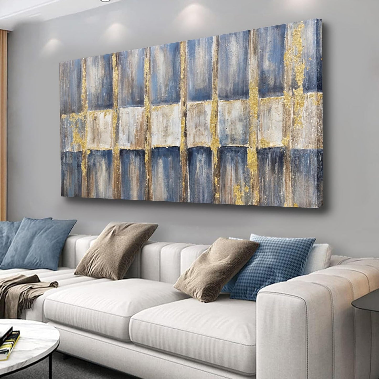 Belmrxne Abstract Wall Art Blue and Gold Wall Decor Dark Room Decor Aesthetic Canvas Painting Artwork for Living Room Bedroom Dining Room Office Home Decor 24x48inch