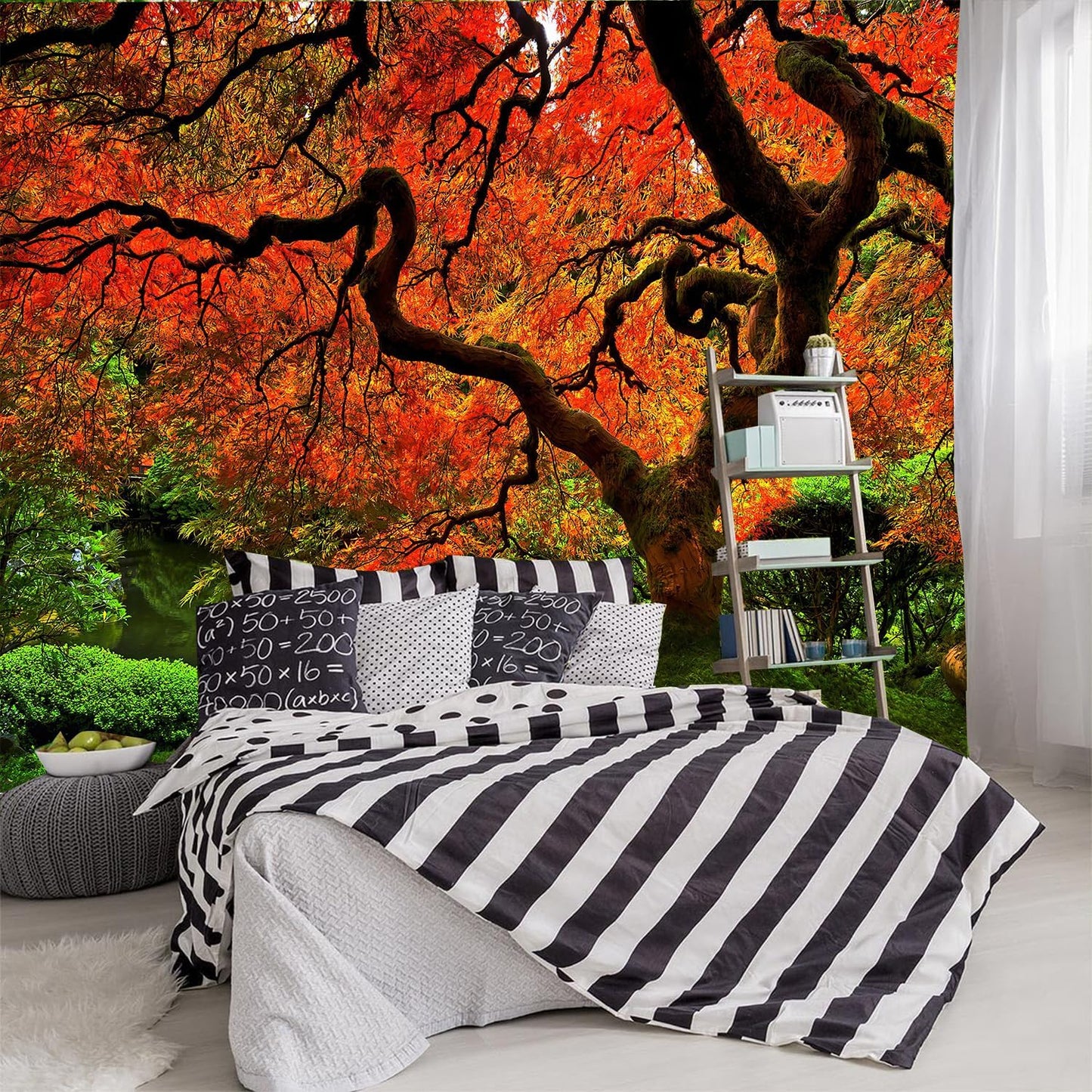 FENDROM Lakeside Red Tree Print Tapestry Nature Old tree Wall Hanging Decorative Psychedelic Scenic Tree Headboard Bedspread Tapestries for Bedroom Living Room Decor
