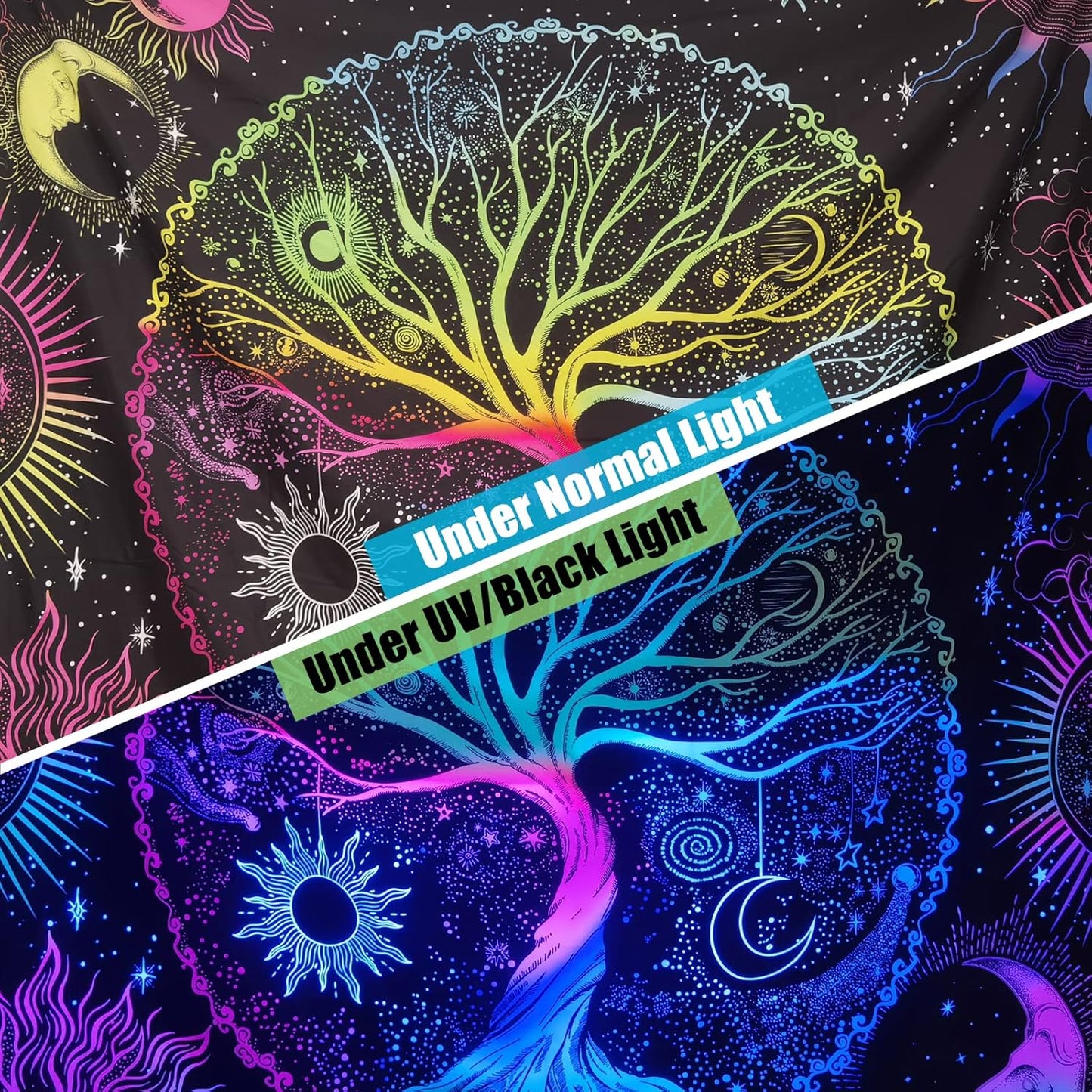 AACKart Blacklight Tapestry for Bedroom - Spiritual Tree of Life Wall Tapestry Glow in the Dark Wall Hanging 78.7 x 59.1 inches