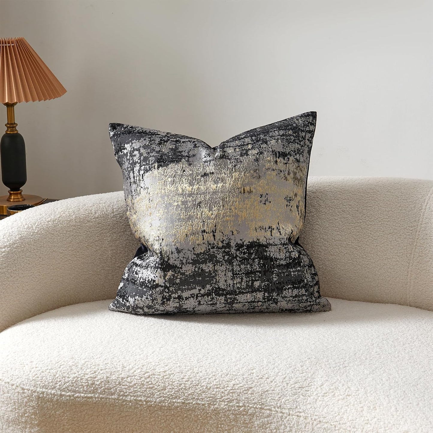 THE-TINOART Charcoal Gray & Black Pillow Cover 20x20 - Gold Embroidered Luxury Jacquard, Modern Reversible Throw Pillow Cover for Sofa/Bed, Velvet Backing