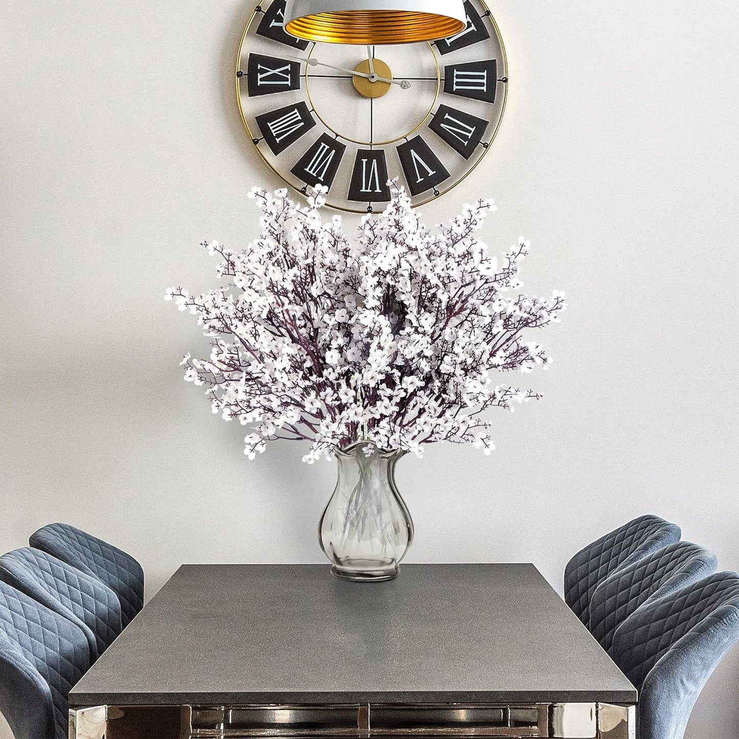 Sggvecsy 15 Pcs Babys Breath Artificial Flowers Gypsophila Bouquets Bulk Real Touch Fake Silk Flowers for Home Wedding DIY Floral Arrangement Kitchen Table Centerpiece Festival Decoration (White)