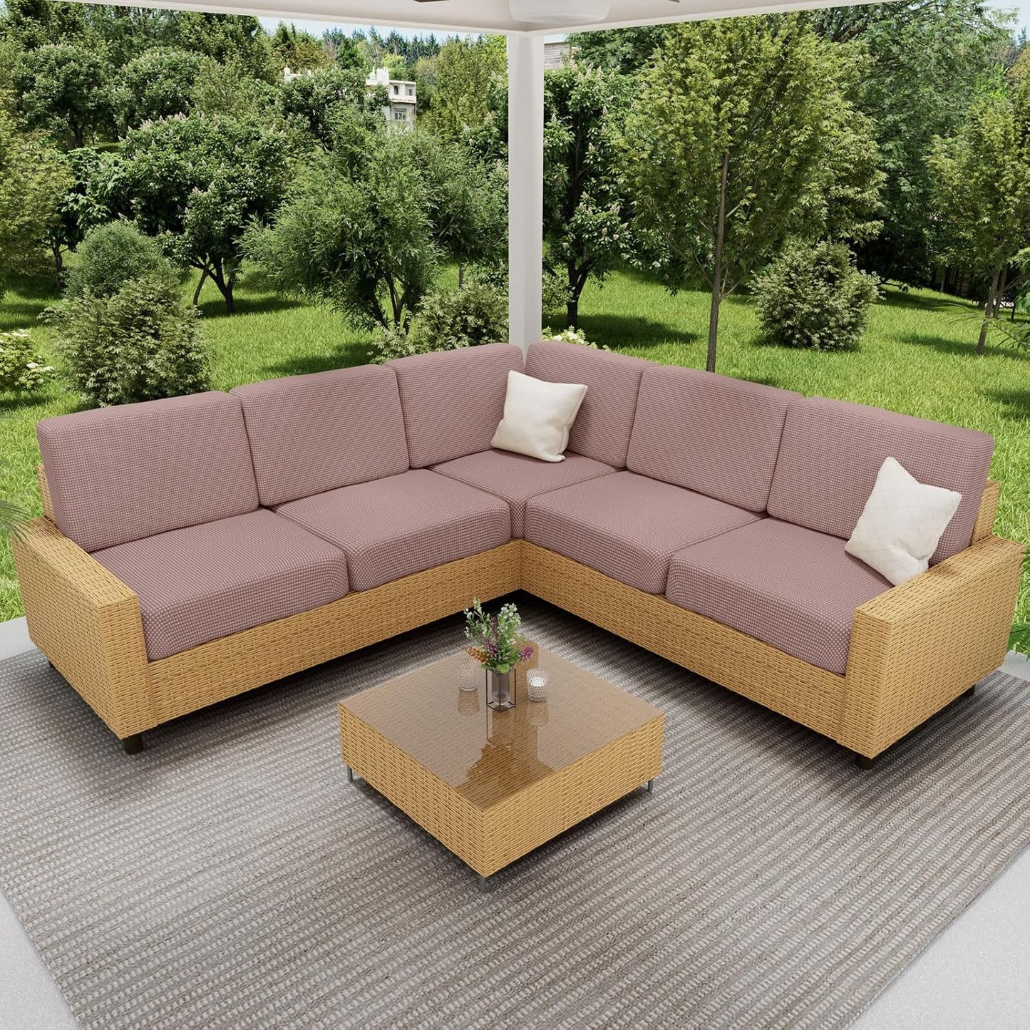 hyha Waterproof Couch Cushion Covers for Pets, Non Slip Sofa Seat Cover for Dogs Washable, Soft Thick Stretch Jacquard Fabric, Sofa Slipcovers with Elastic Bottom (1 Piece for Backrest L, Camel)