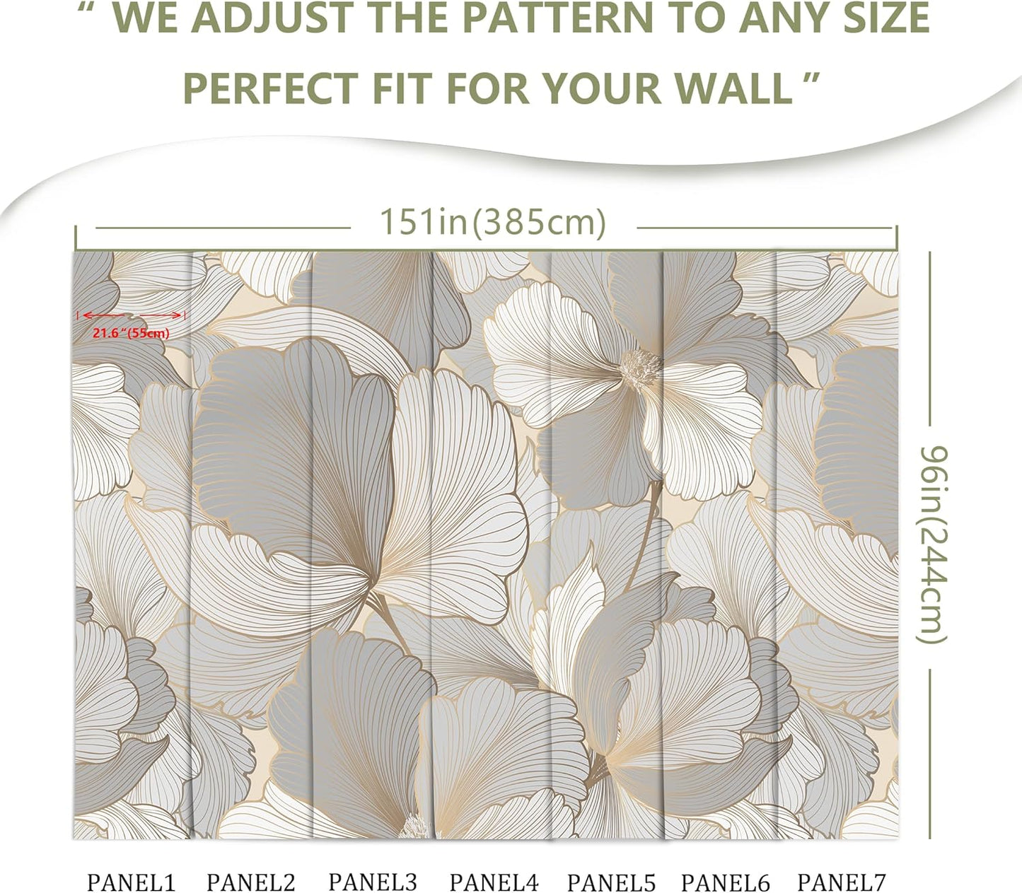 Grey and White Ginkgo Leaf Wall Mural Wallpaper for Bedroom Living Room (Not Peel n' Stick)