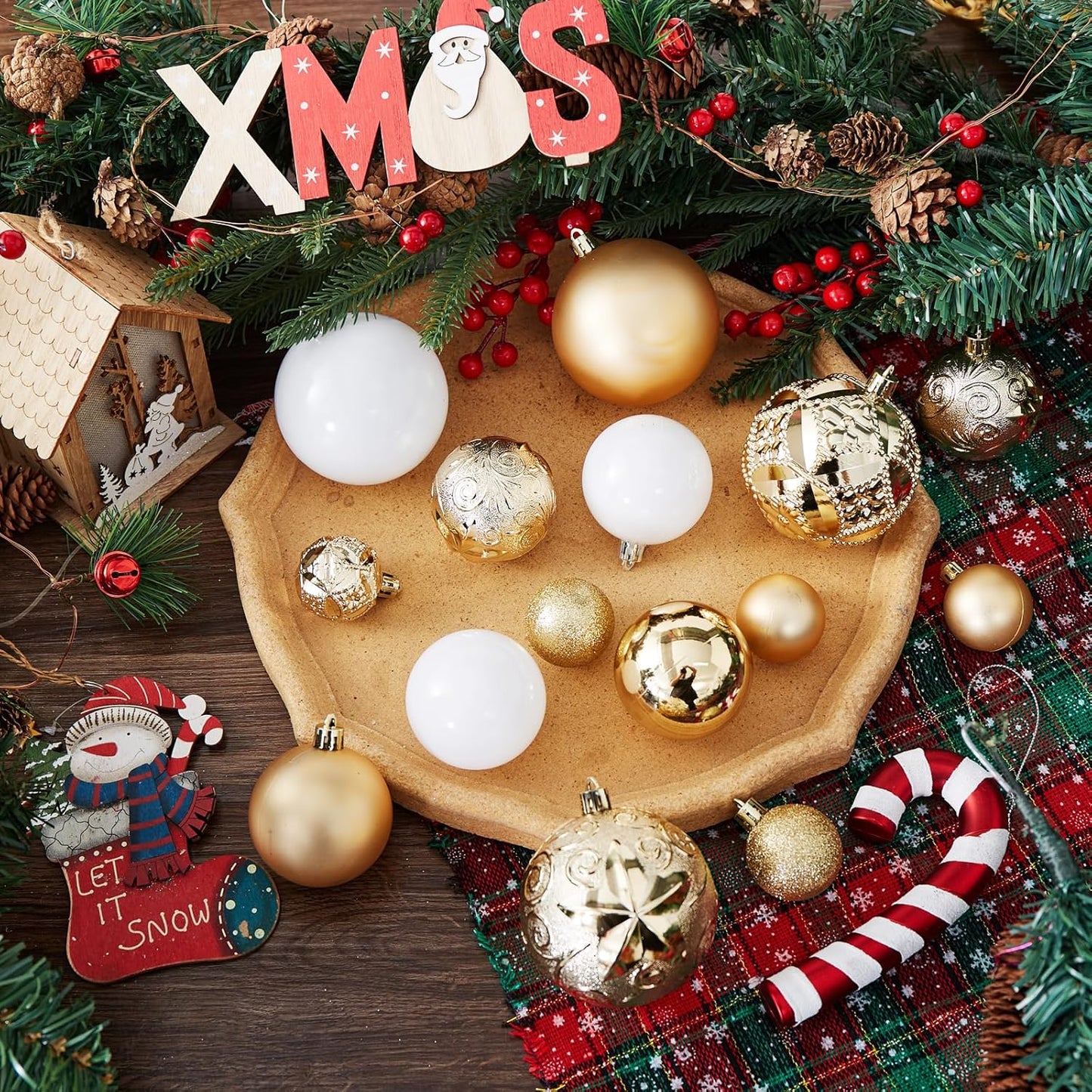 87-Pack Shatterproof Christmas Ball Ornaments Set, Christmas Tree Decorations with Hand-held Gift Package for Xmas Tree Holiday Wedding Party, Gold