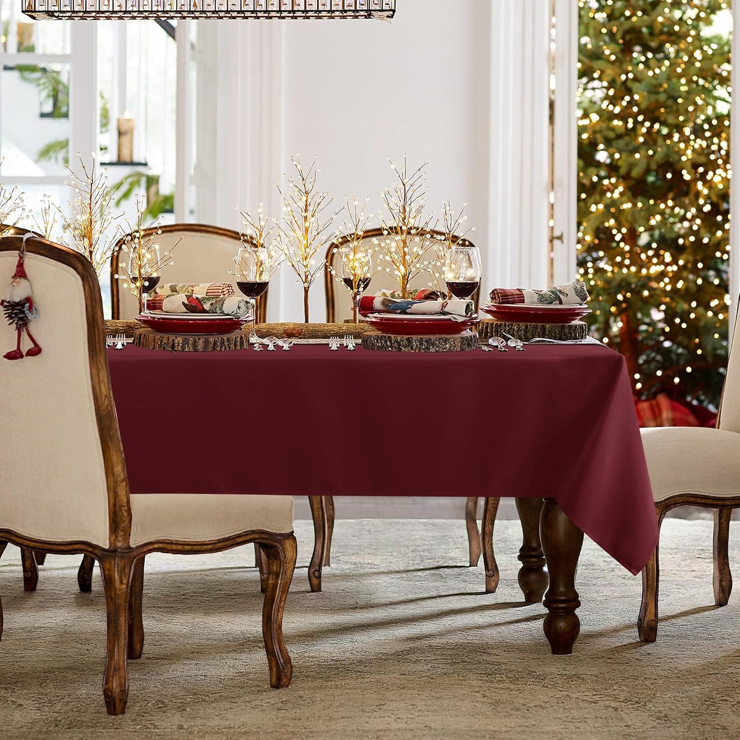 sancua Rectangle Tablecloth - 60 x 84 Inch - Stain and Wrinkle Resistant Washable Polyester Table Cloth, Decorative Fabric Table Cover for Dining Tables, Buffet Parties and Camping, Burgundy