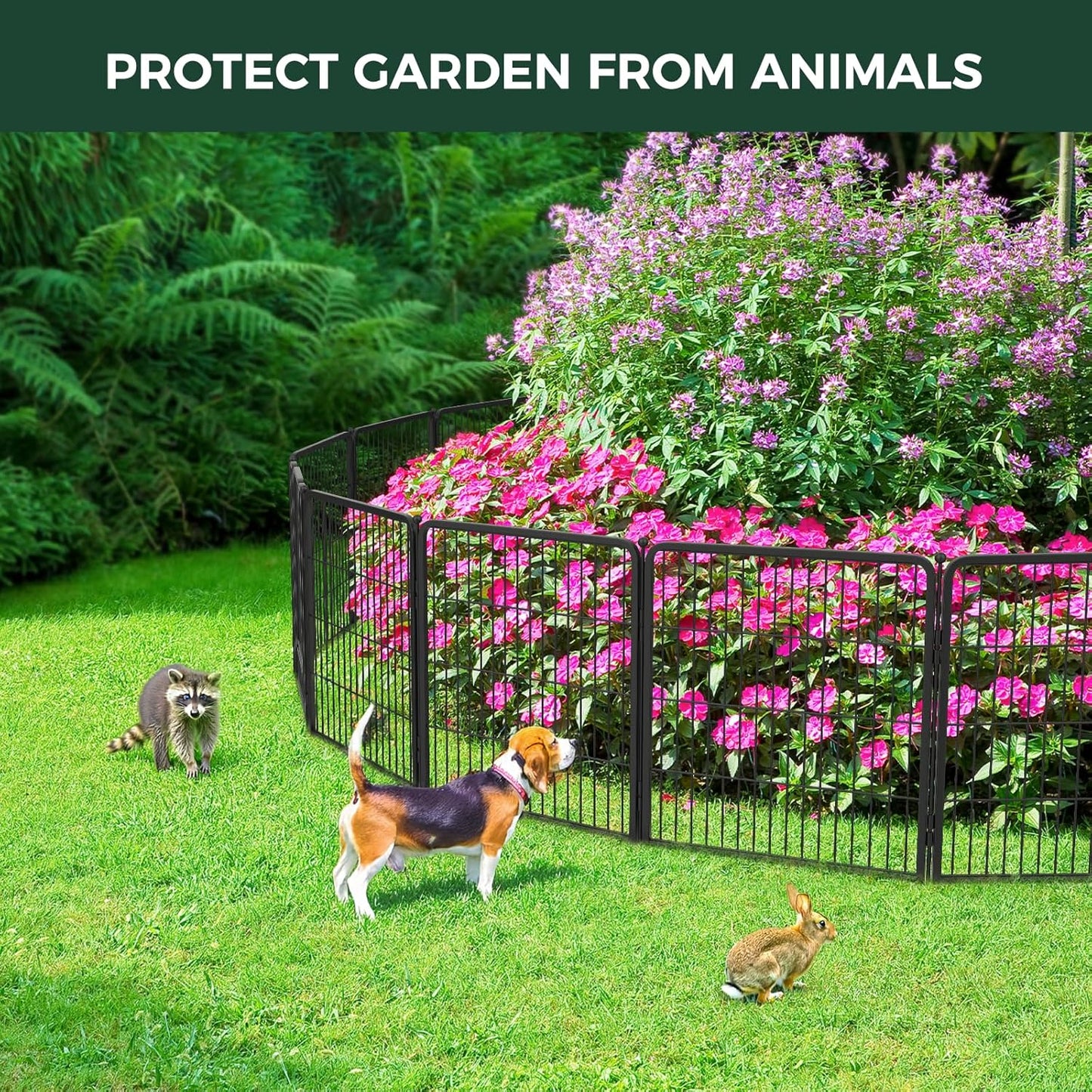 FXW Garden Fence Outdoor for The Yard – 45in(H) x 107.1ft(L) Heavy Duty Metal Animal Barrier for Dog and Rabbit, Decorative Dog Fence, 48 Panels, Black