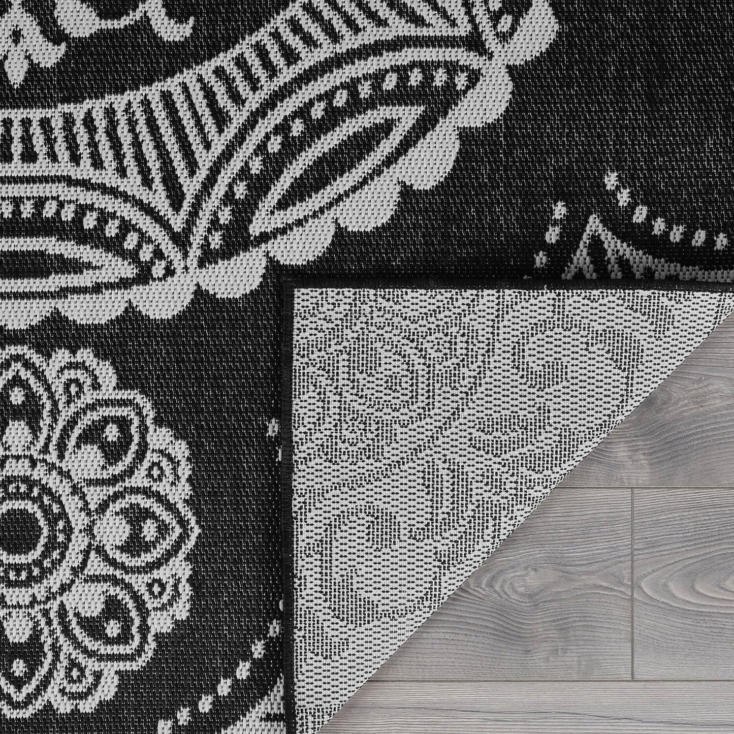 Medallion Outdoor Rug 5x7 Washable Outside Carpet for Indoor Patio Porch Waterproof Easy Cleaning Non Shedding Area Rugs Black 5 x 7