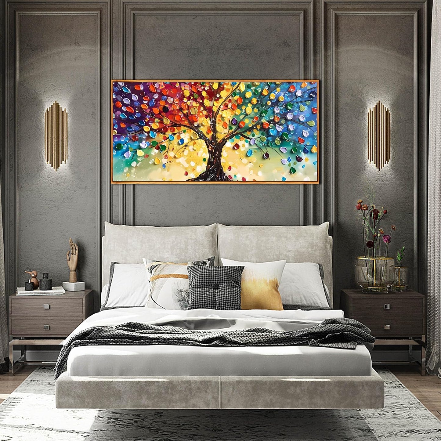 ZHAOSHOP Tree Wall Pictures for Living Room - Colorful Canvas Wall Art for Office - Wooden Framed Ready to Hang Size 24" x 48"
