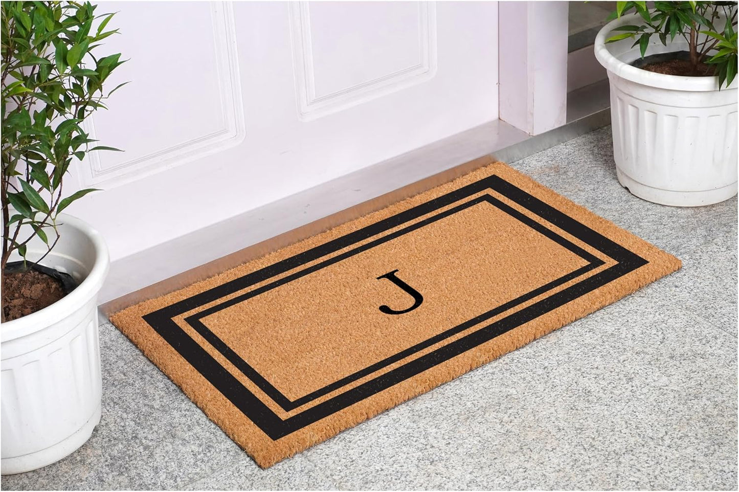 Calloway Mills 152961830J Black Border 18" x 30" Monogram Doormat, (Letter J)