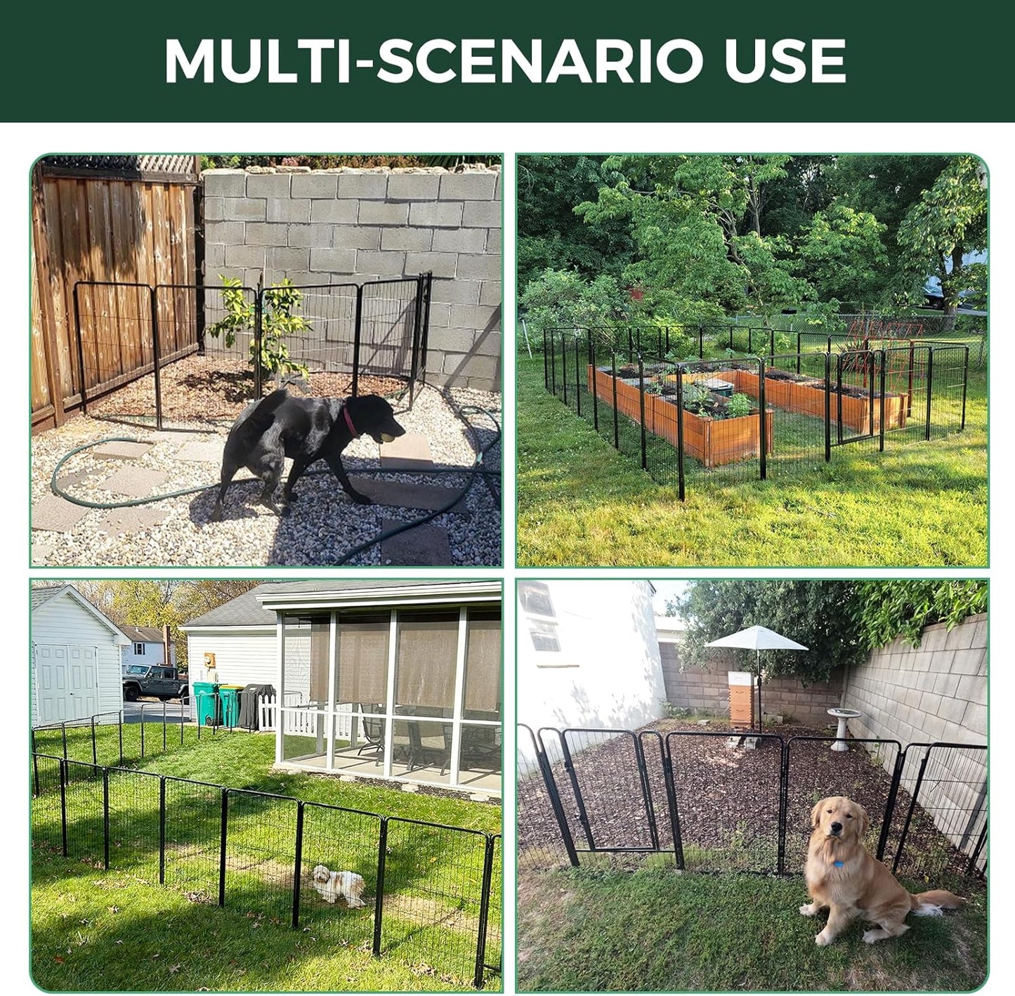 FXW Garden Fence 24in(H) x 22.2ft(L), 12 Panels Decorative Dog Fence Outdoor for The Yard – Heavy Duty Metal Animal Barrier for Dog and Rabbit, Easy Setup, Black
