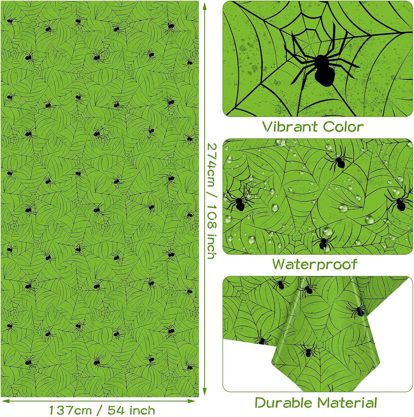 TREWAVE 3 Pack Halloween Spiderweb Tablecloth Rectangular Plastic Spider Web Table Cloth Large Size Table Covers for Home Decor Halloween Party Decorations 54" x 108" (Green)