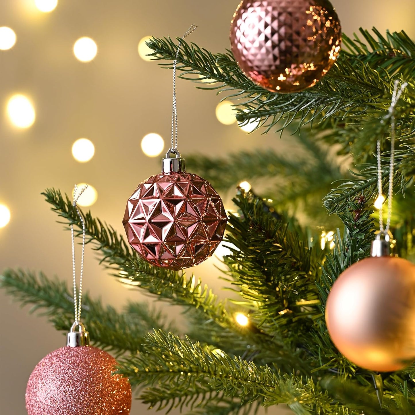 Valery Madelyn Christmas Tree Decorations Ornament Set for Fall Halloween, 50ct 2.36 Inches Pink Shatterproof Christmas Ball Ornaments Hanging Xmas Holiday Party Decor