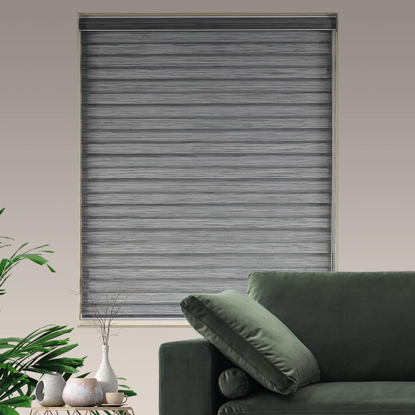 Zebra Blinds for Windows, Free-Stop Zebra Shades, Dual Layer Light Filtering Sheer Blinds for Indoor Windows, Roller Window Shades for Privacy (30" W X 72" H, Grey)
