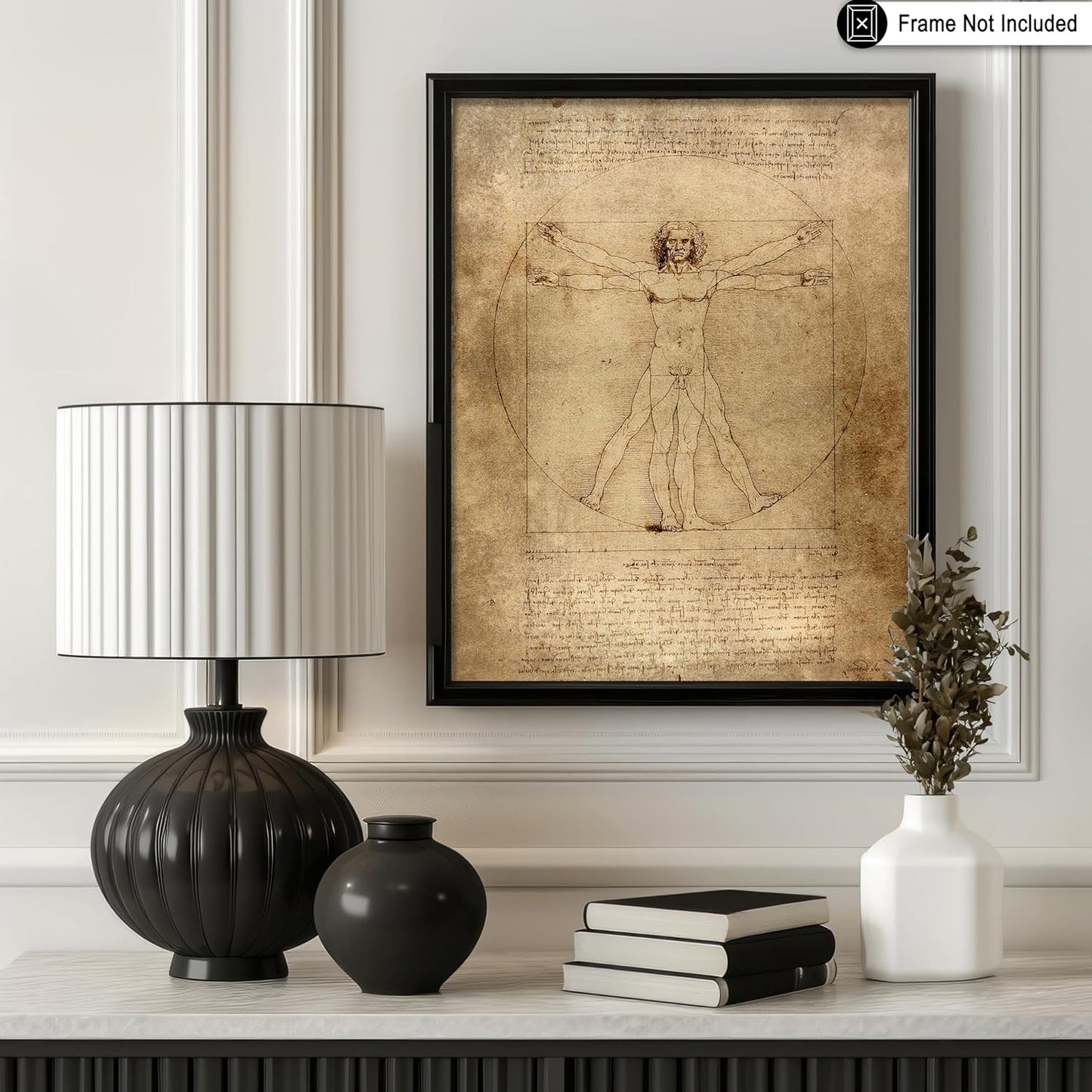 Poster Master Vintage Leonardo Da Vinci Poster - Retro Vitruvian Man Print - Drawing Art - Renaissance Art - Gift for Men & Women - Decor for Living Room, Bedroom or Office - 8x10 UNFRAMED Wall Art
