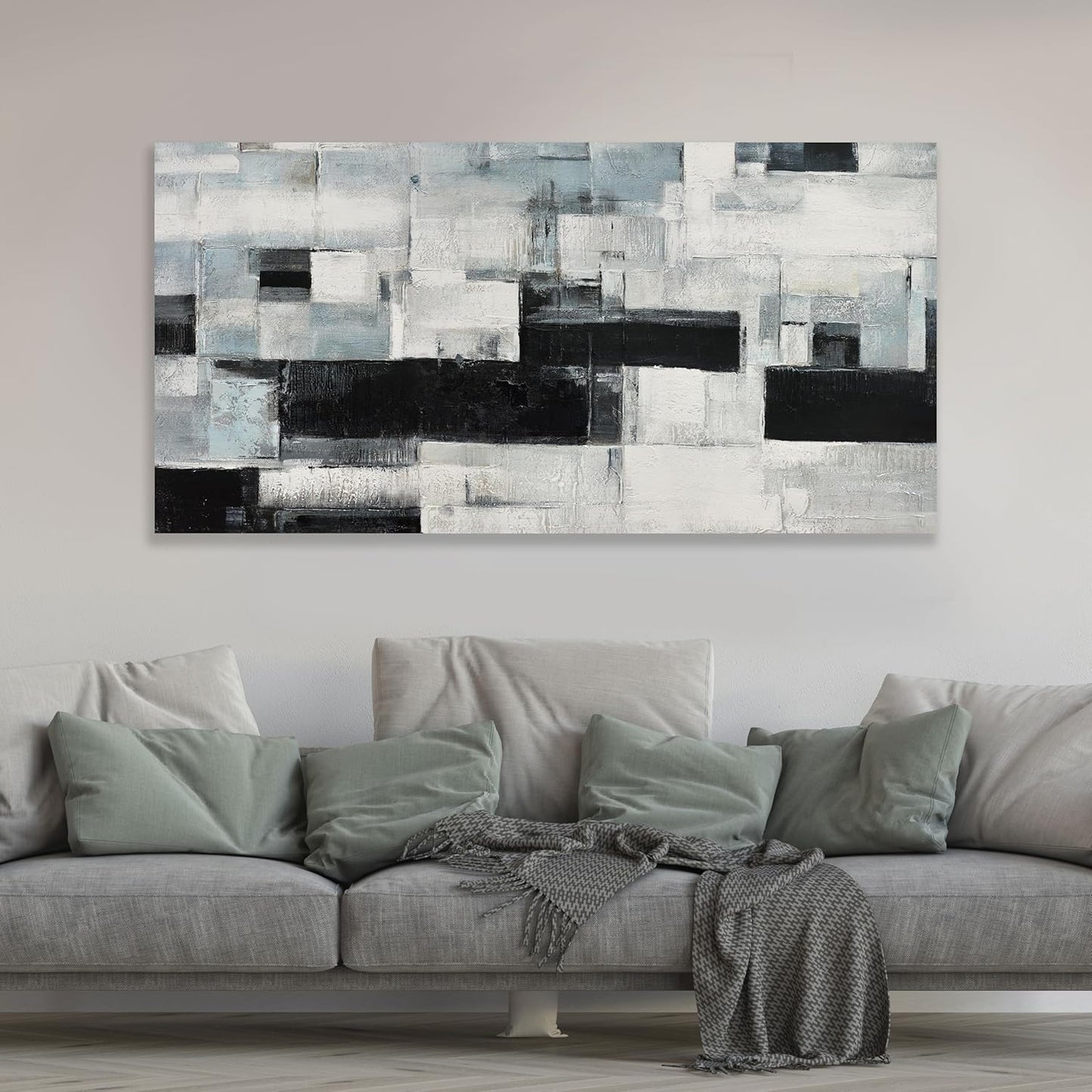Glvzygy Abstract Wall Art Room Decor Black White and Gray Plaid Minimalism Picture Abstract Art Wall Decor Modern Abstract Wall Art Canvas for Living Room Bedroom Office 29"x58"