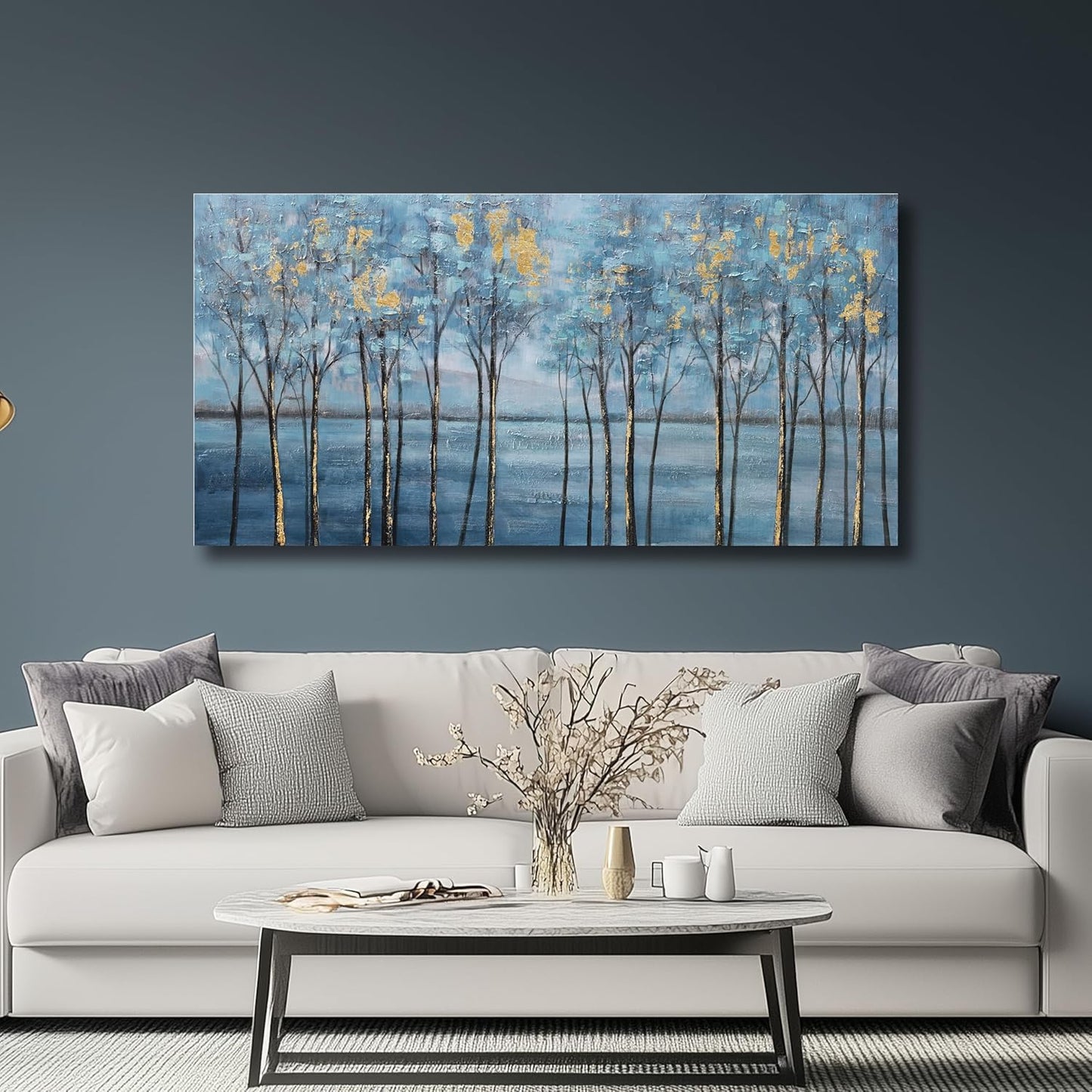 Belmrxne Tree Canvas Wall Art Modern Blue Artwork Hanging Aesthetic Canvas Painting Pop Art Wall Decor for Living Room Bedroom Dining Room Office Home Decor 24x48inch