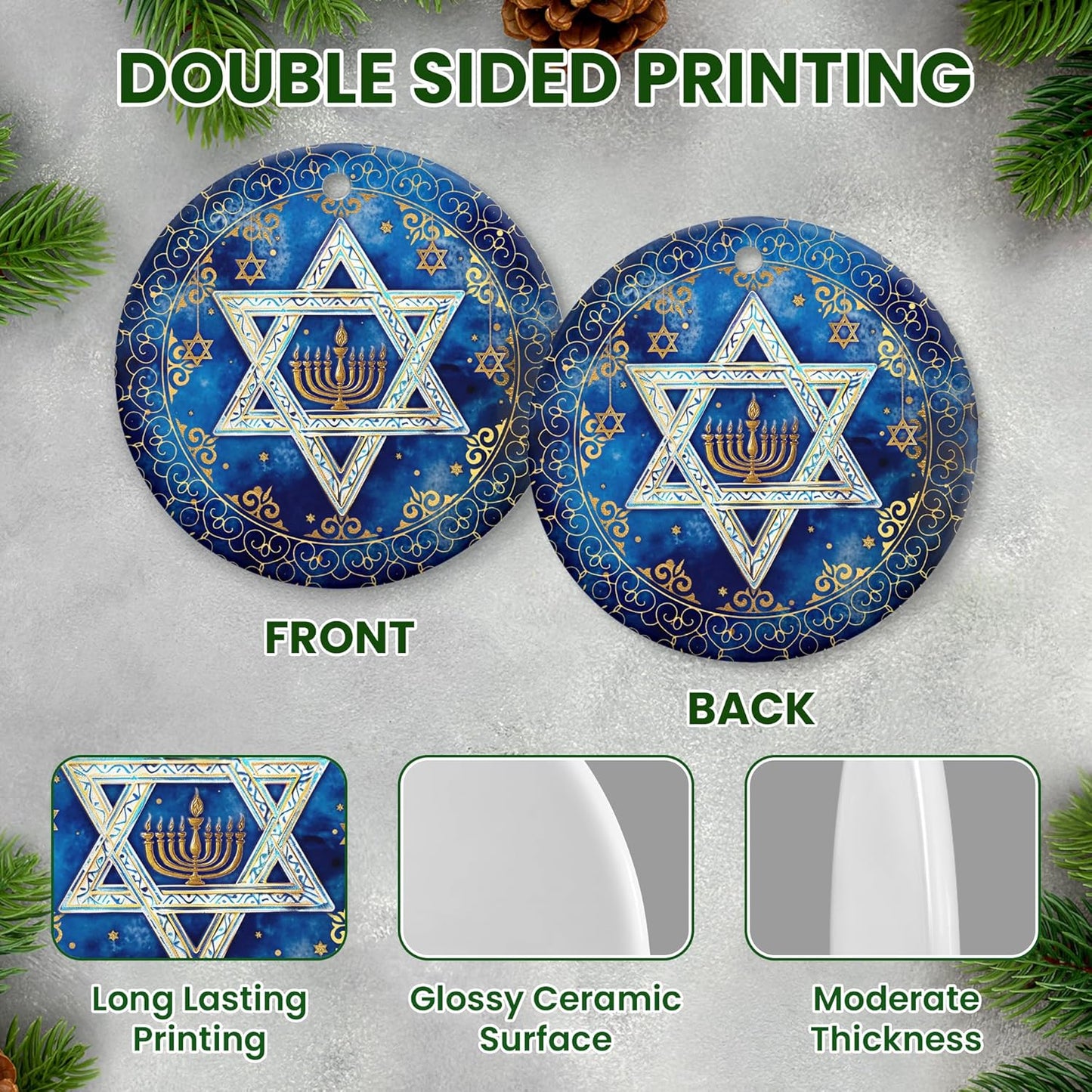 FLAGWIX Hanukkah Gifts for Men Women - Ceramic Christmas Ornaments 2025 for Tree Decorations - Hanukkah Decorations for Home, Spiritual Christmas Tree Ornaments, Jewish Gifts for Mom Sister Friends