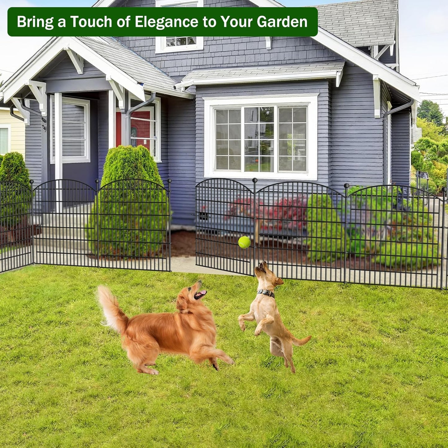 Decorative Garden Fence with Gate, 5 Panels - 32 in (H) x 11.8 ft (L) No Dig Dog Fence Outdoor for Yard, Rustproof Tall Garden Fencecing Panels, Animal Barrier Suitable for Yard Border, Patio
