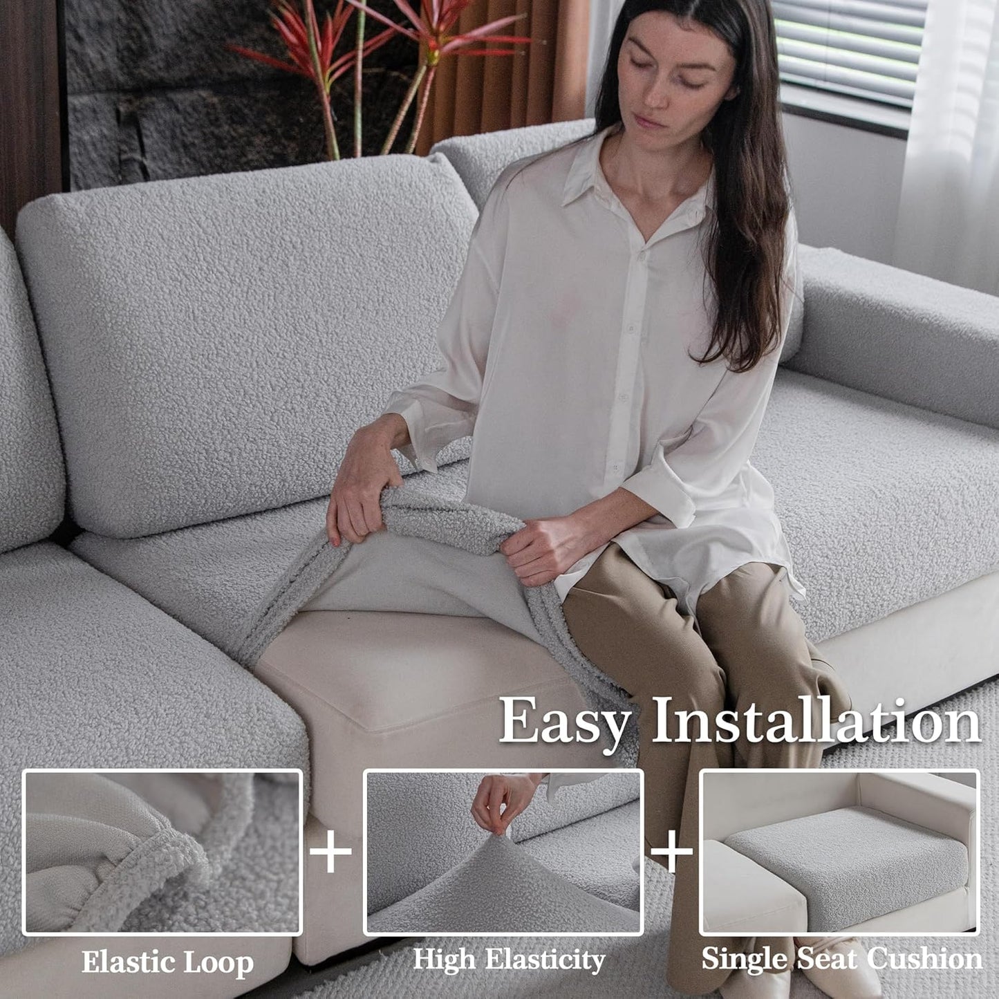 Couch Cushion Covers for Sectional Sofa, Stretch Soft Sofa Slipcovers Washable Wear-Resistant Universal Furniture Protector for Living Room(1 Piece Chair Cover, Light Gray)