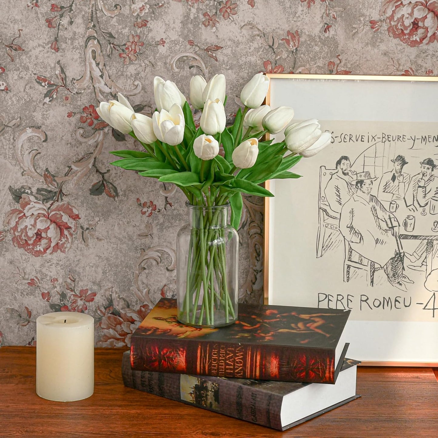 Mandy's Artificial Tulips 60 Stems White PU Faux Flowers for Wedding Home Decor 13.5 Inch