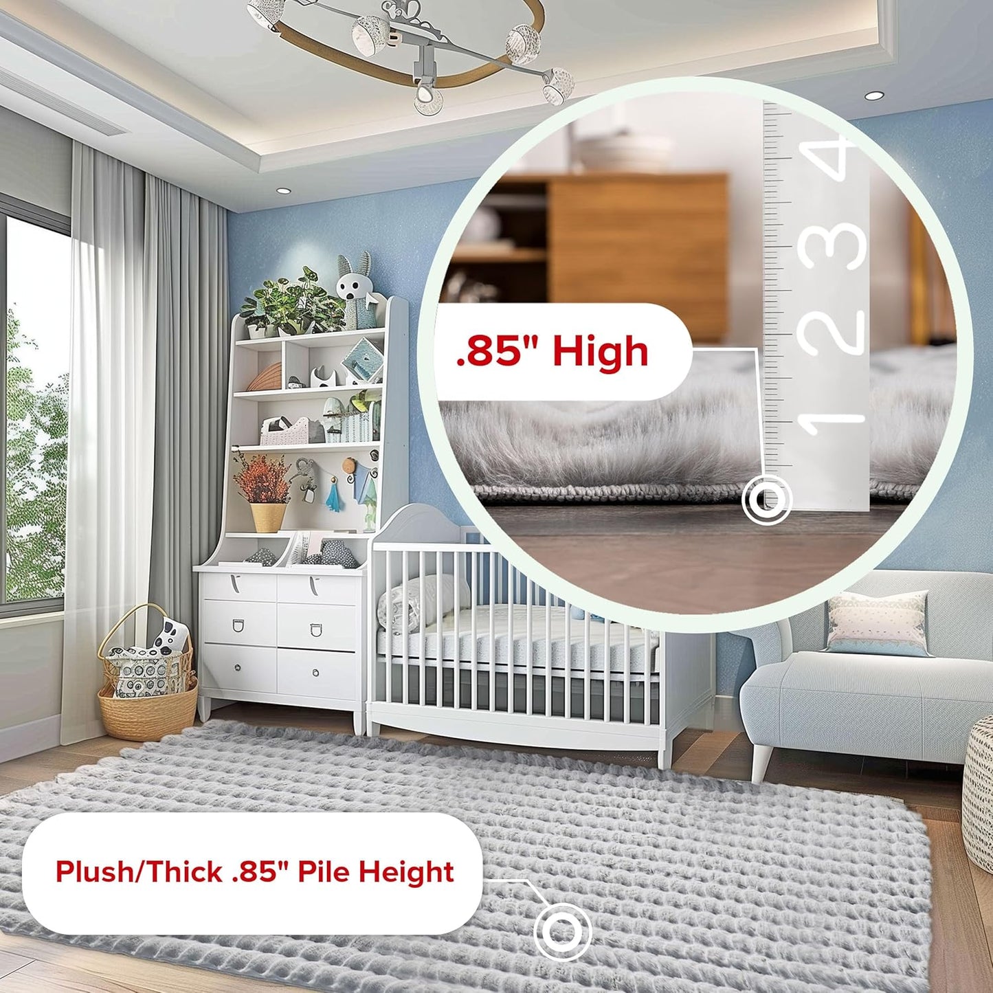 nuLOOM Jeni Solid Faux Rabbit Machine Washable Runner Rug, 2' 6" x 10', Silver