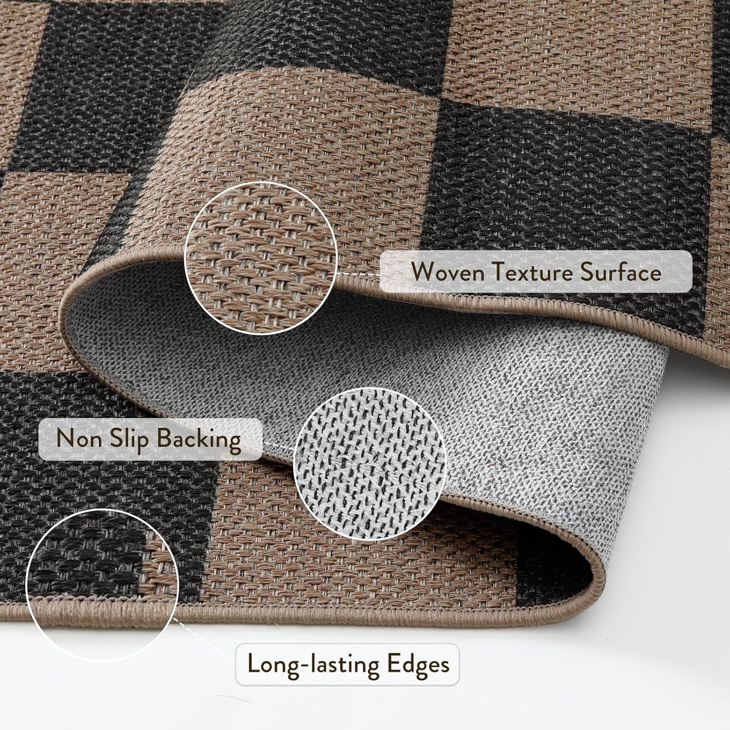 Lahome Checkered Easy Jute Living Room Rugs, 5x7 Black Dining Room Office Rug Farmhouse Washable Carpet, Checkerboard Neutral Non Slip Indoor Outdoor Carpet for Bedroom Entry Patio