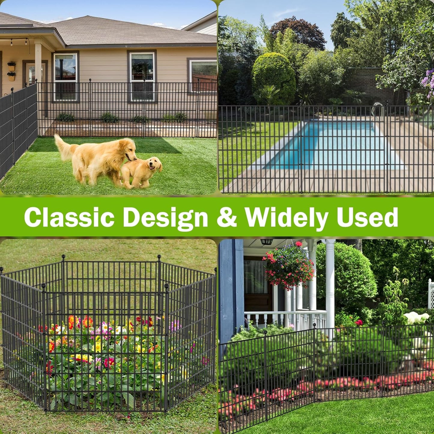 5 Panels No Dig Decorative Outdoor Garden Fence for Yard, 32 in(H) X 11.8 ft(L) Animal Barrier Fencing Rustproof Metal Wire Panel Border for Dog, Rabbits, and Patio Temporary Ground Stakes