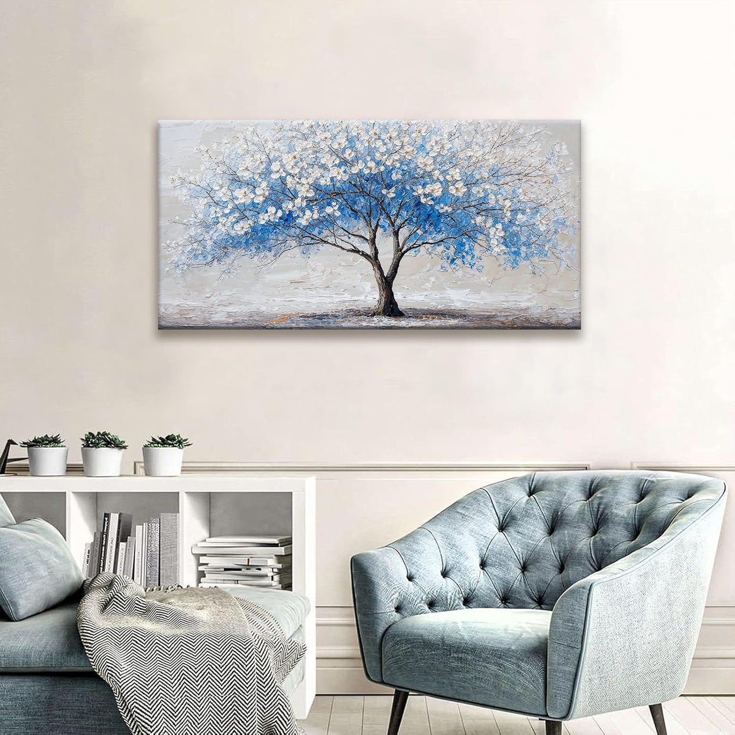 Suconvng Wall Art Blue Tree Of Life Canvas Art Wall Decor Painting Picture Modern Wall Art Prints Landscape Picture For Bedroom Bathroom Office Home Decor 20"×40" Ready To Hang