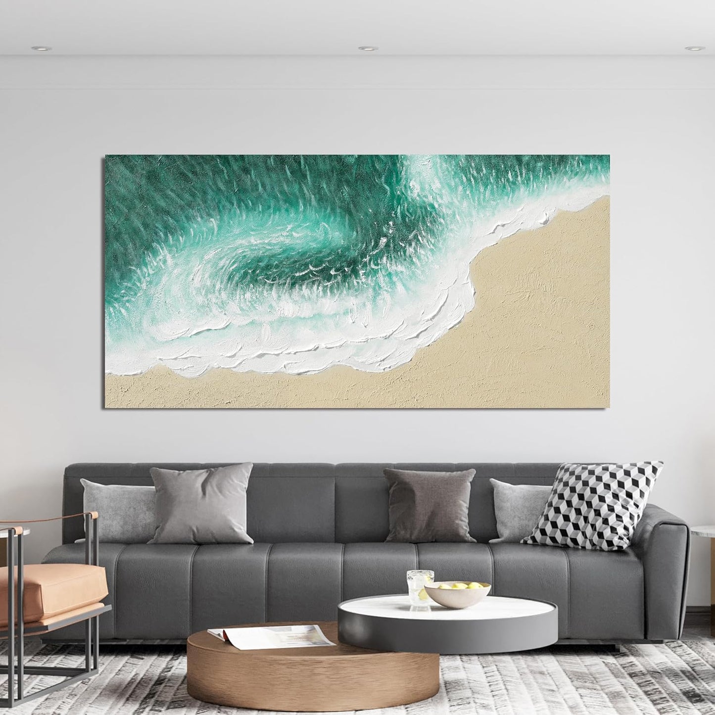 Canvas Wall Art Decor Modern Green Wall Art for Living Room Large Coastal Beach Wall Art Prints White Canvas Art Wall Decor Nature Landscape Artwork for Walls Kitchen Bedroom Office Wall Art Decor 24"X48"