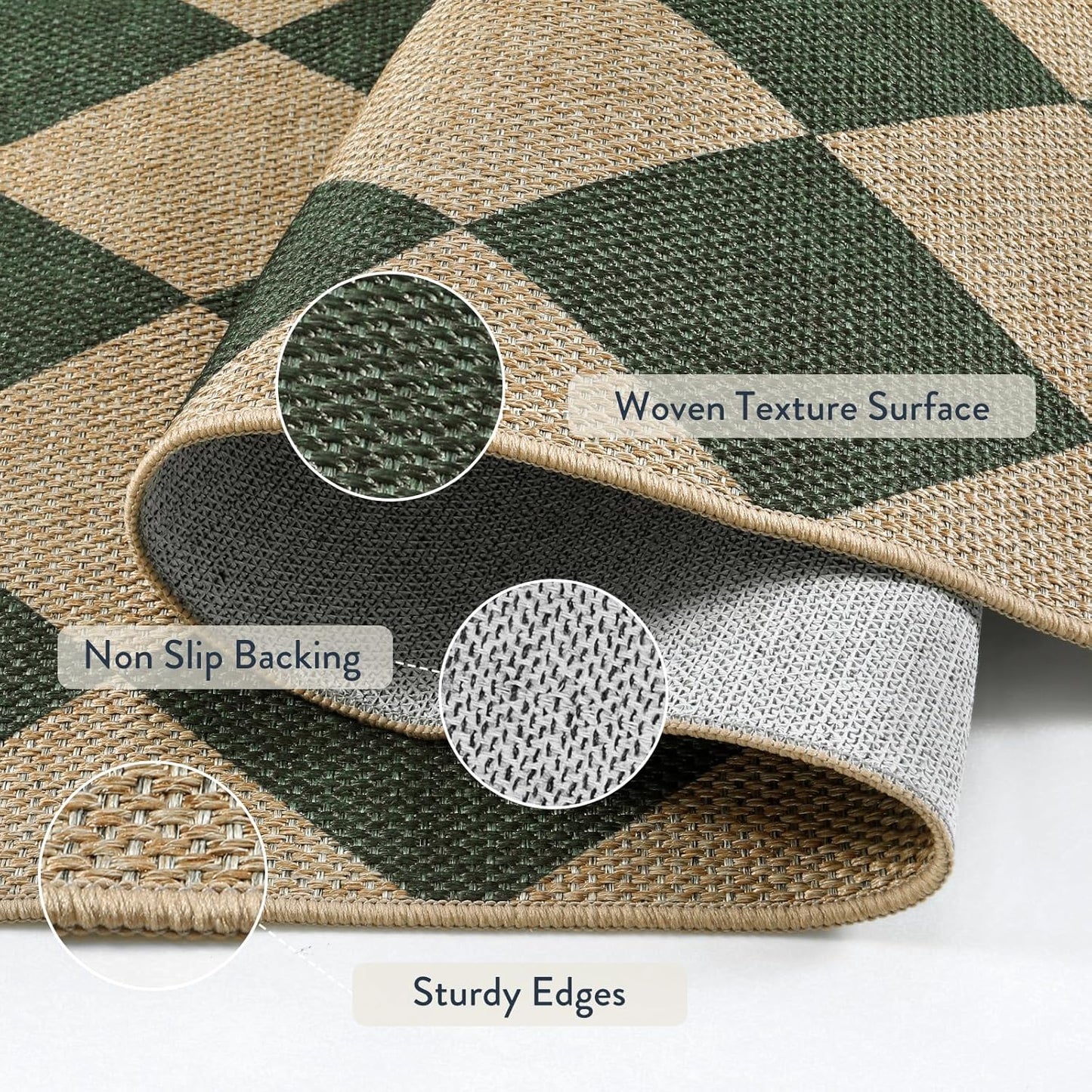 Lahome Checkered Washable Rugs 8x10, Easy Jute Rug for Living Room Patio, Farmhouse Neutral Indoor Outdoor Carpet Non Slip Non Shedding Floor Carpet for Office Deck Backyard