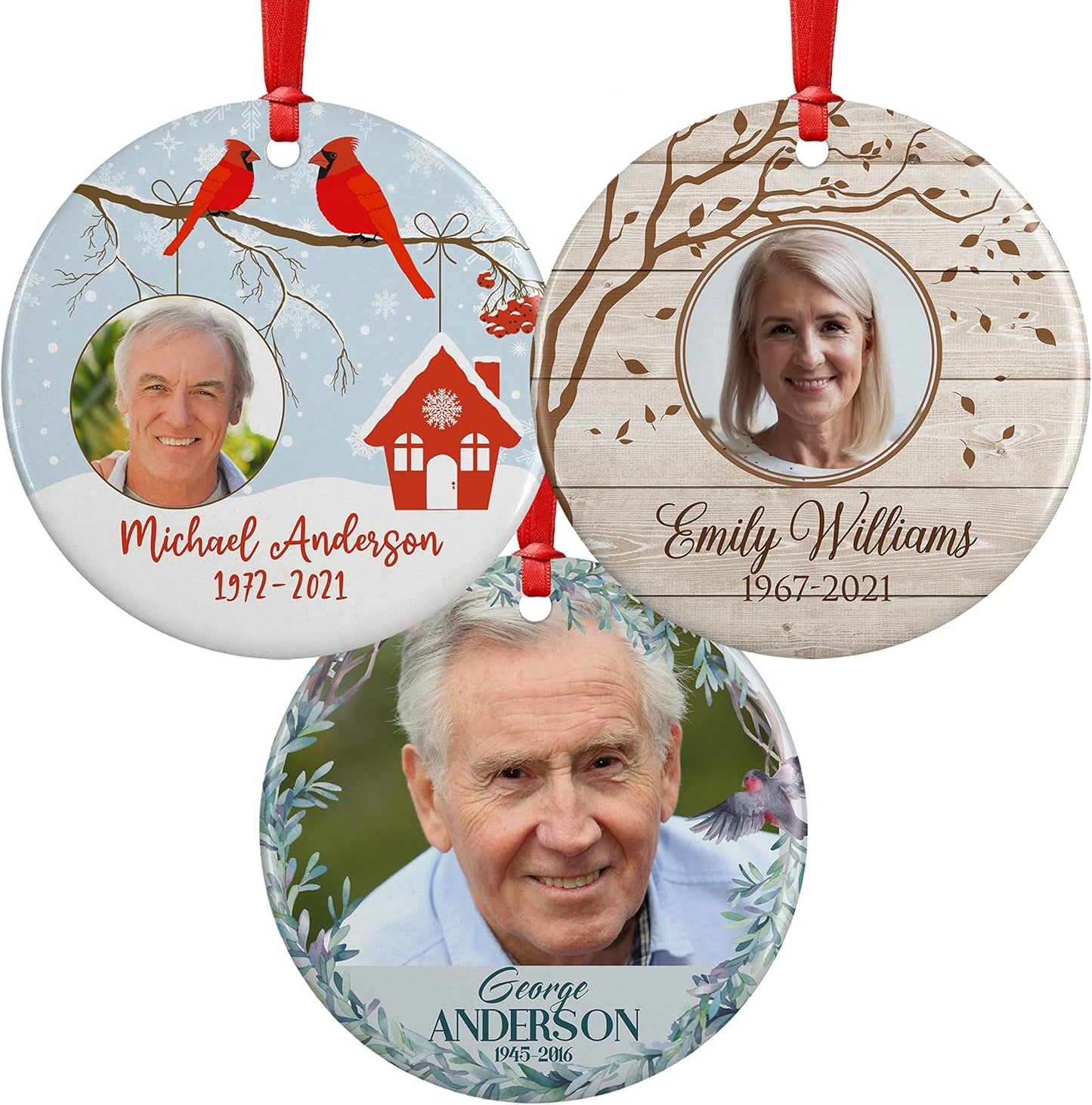 Cardinal Birds 2, Memorial Christmas Ornament Personalized with Photo, Name & Date - Upload Photo & Picture - 7 Designs, Memorial Ornaments Loss of Loved Ones – D6