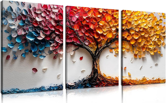 Tree Canvas Wall Art for Living Room - Colorful Wall Decor for Bedroom Teen Girl - Modern 3 Piece Wall Art for Office Size 12" x 16"