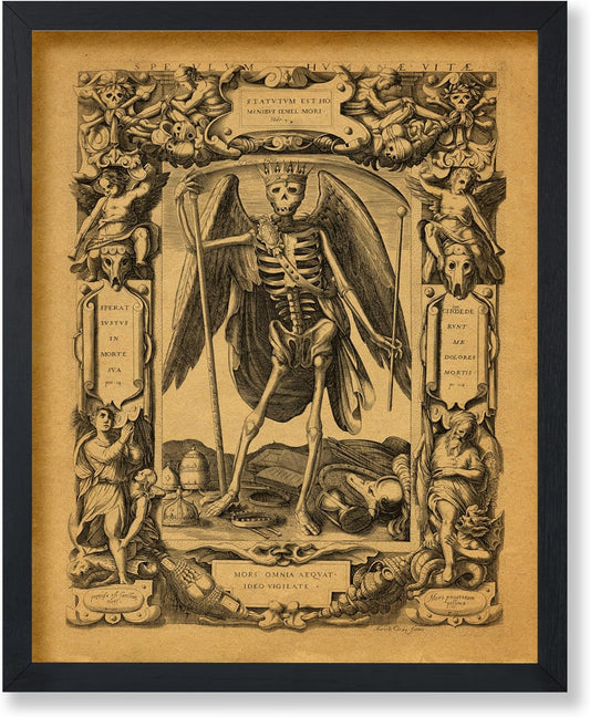 Poster Master Vintage Medieval Poster - Retro Gothic Print - Gift for Artist, Friend - Angel of Death, Memento Mori, Life, Skeleton, Dark - Wall Decor for Home, Living Room, 24x32 Unframed Wall Art
