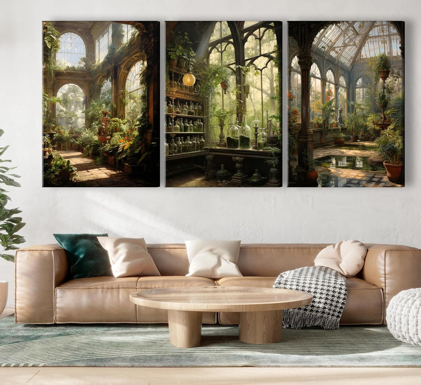 3pcs Framed William Morris Green Plants Canvas Wall Art Medieval Castle Posters Prints Gothictalian Landscape Painting Pictures Paintings Wall Decor for Living Room Bathroom Bedroom Decoration