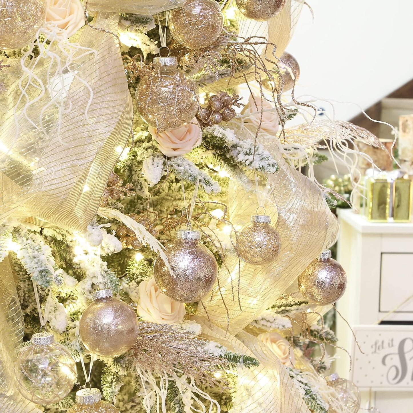 Sea Team Shatterproof Clear Plastic Christmas Ball Ornaments Decorative Xmas Balls Baubles Set with Stuffed Delicate Decorations (60mm/2.36''/30-Pack, Rose Gold)