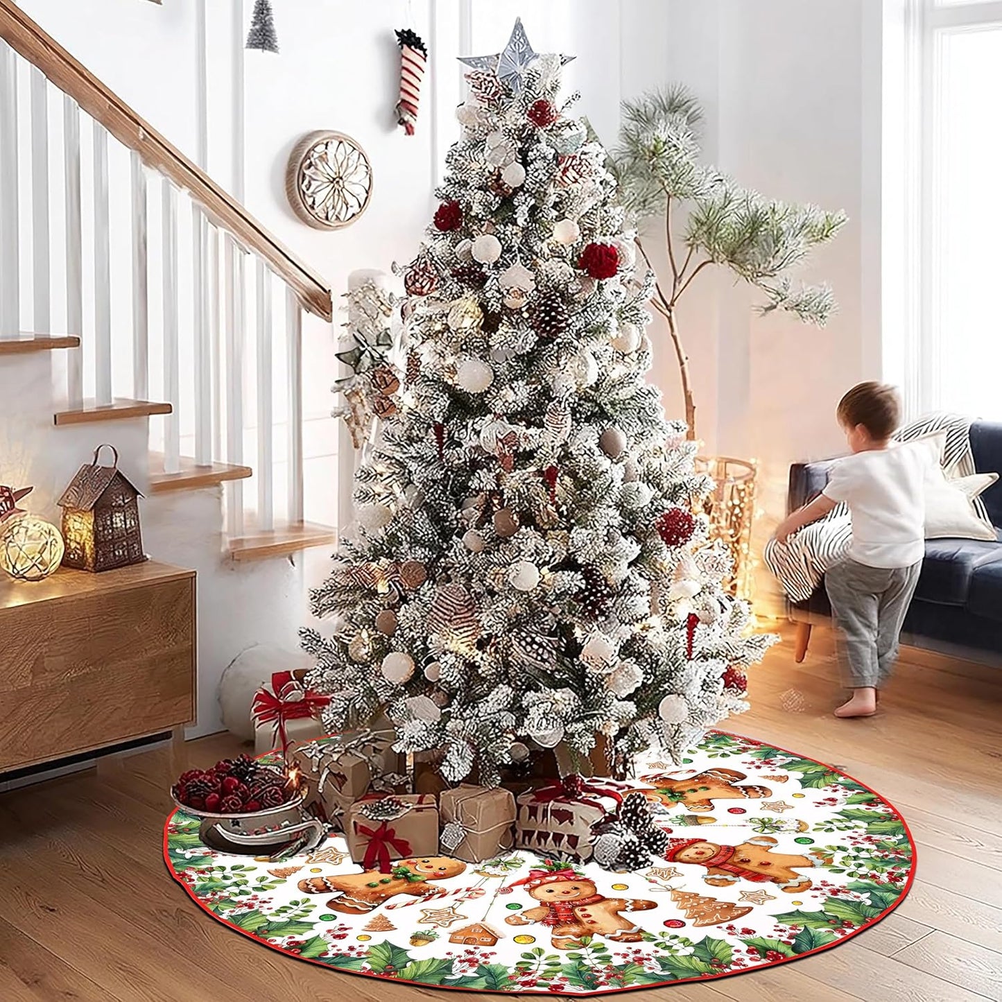 Baccessor Cute Gingerbread Man Christmas Tree Skirt 48 Inch, Merry Christmas Christmas Tree Skirt Collar for Xmas Winter Holiday Farmhouse Vintage Rustic Party Decoration