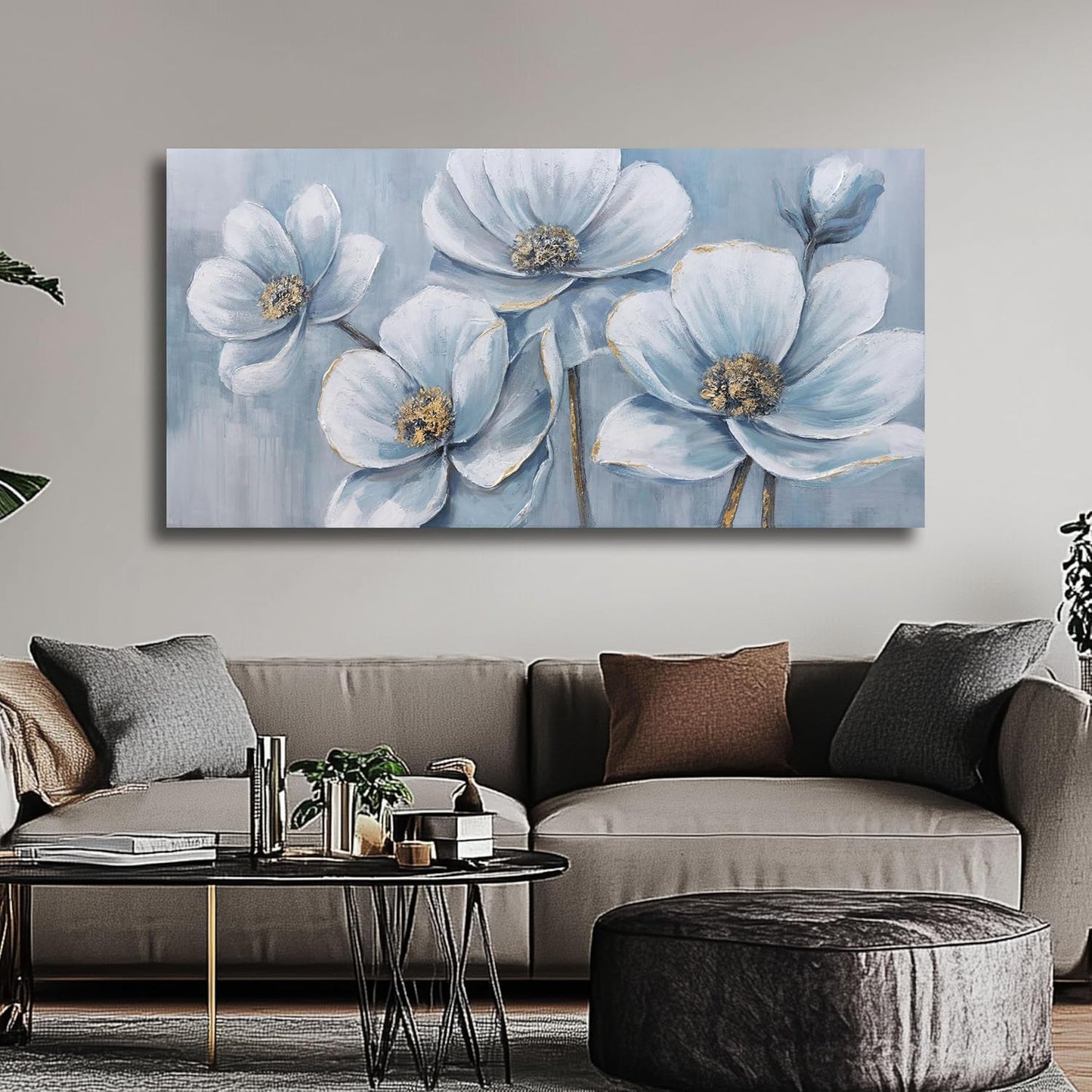 Belmrxne Floral Art Wall Decor White Wall Art Pop Canvas Painting Modern Aesthetic Prints Artwork for Living Room Bedroom Dining Room Office Home Decor 20x40 inch
