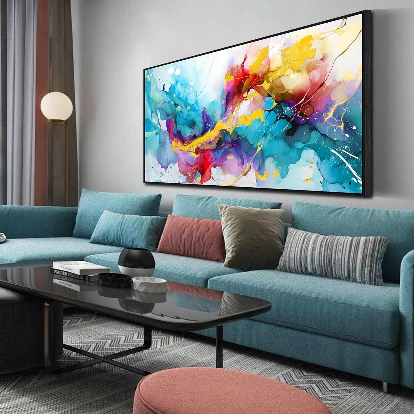 Colorful Wall Art for Living Room Large Size - Abstract Art Wall Decor - Framed Canvas Wall Art Ready to Hang Size 29" x 59"