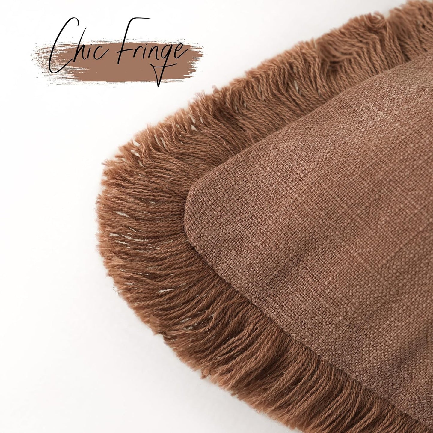Foindtower Set of 2 Decorative Linen Fringe Throw Pillow Covers Cozy Boho Farmhouse Cushion Cover with Tassels Soft Accent Pillowcase for Couch Sofa Bed Living Room Home Decor, 16×16 Inch, Rust